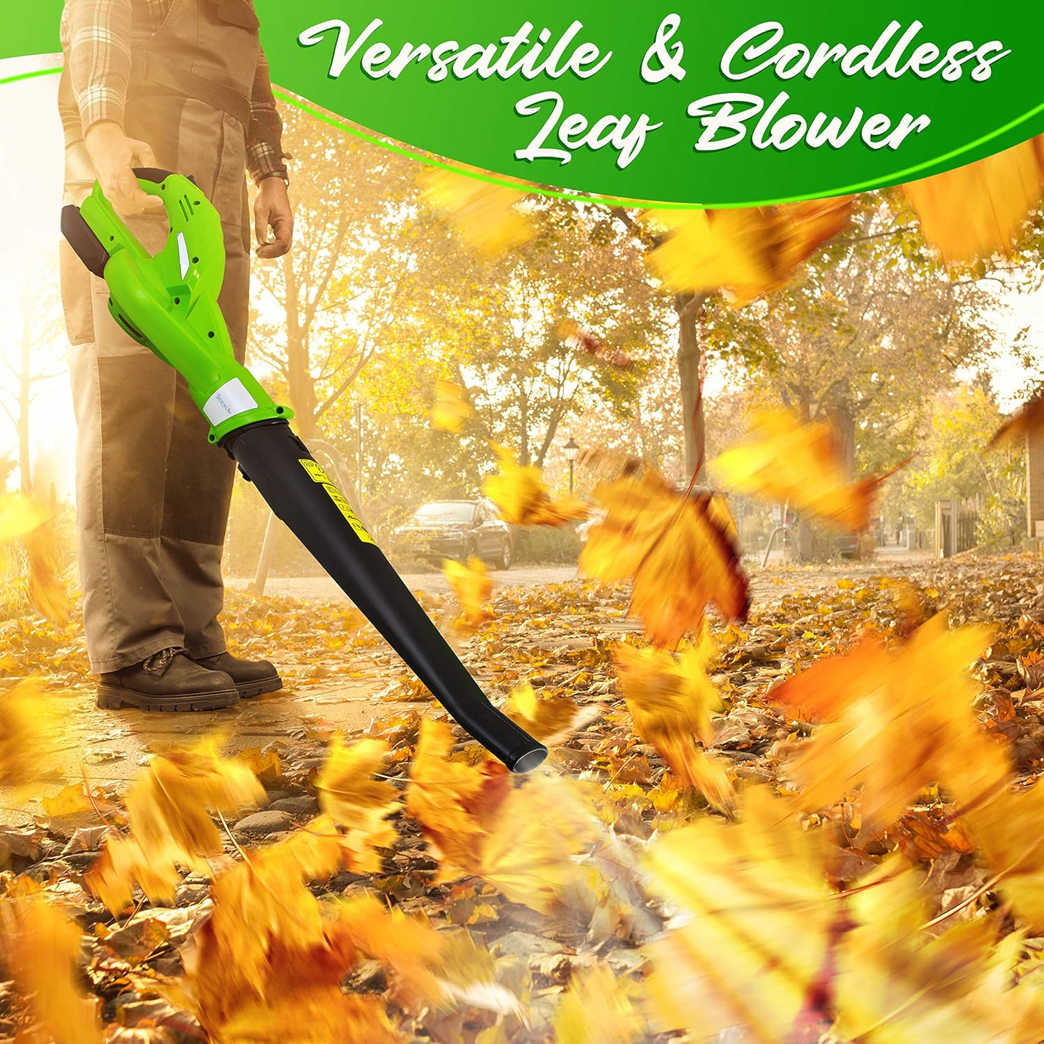 Updated SereneLife Cordless Electric Leaf Blower – Lightweight at 5 lbs., Ideal for Leaves & Debris, Includes Rechargeable Battery & Charger, 4-Hour Average Charge Time, 18V, 55 MPH