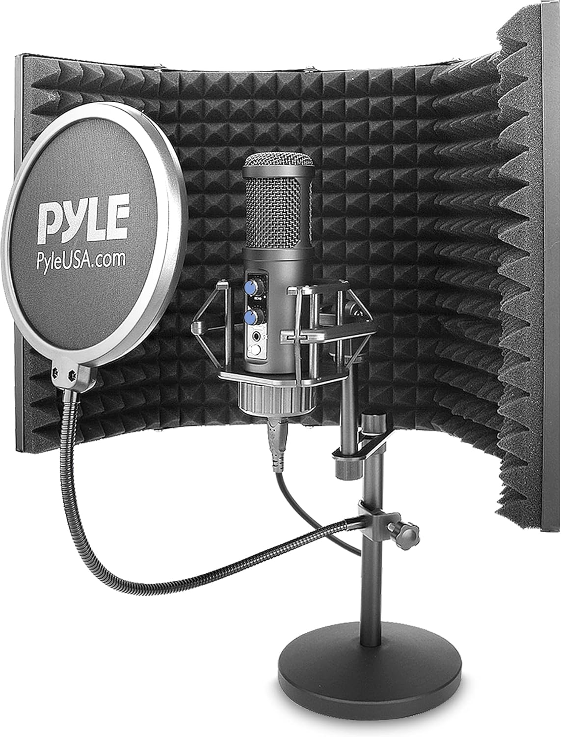 Pyle USB Compact Microphone Kit – Desktop Cardioid Condenser Mic with Stand, Cable, Shock Mount, Pop Filter, and Isolation Shield, Ideal for Gaming, Recording, Streaming, Podcasting, and YouTube