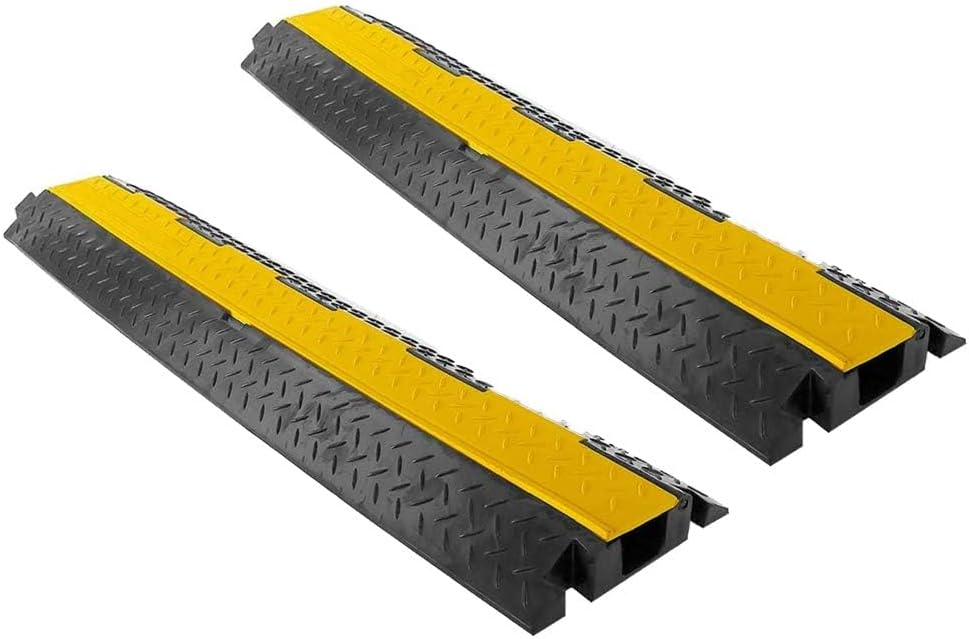 Pyle Ramp 1-Channel Rubber Floor Cord Concealer - Heavy Duty Cable Protector for Wires/Hoses/Pipes, Driveway Protective Covering Armor, PCBLCO102X2 (Pair), Black and Yellow