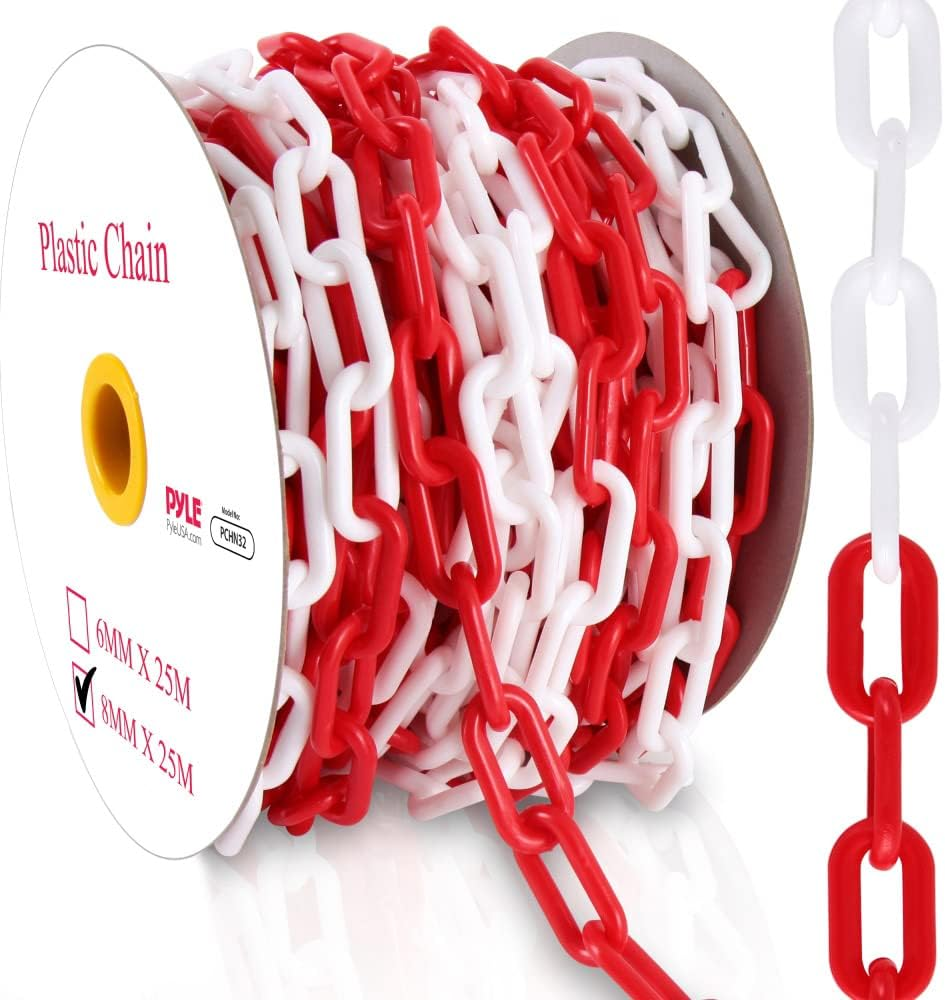 PYLE Safety Barrier Chain Links - 82 Ft Caution Security Chain for Crowd Control, Door/Driveway/Garage Safety Blocker for Kids, Halloween Accessories/Decorations, Bird Toy - PCHN32 (8mm)