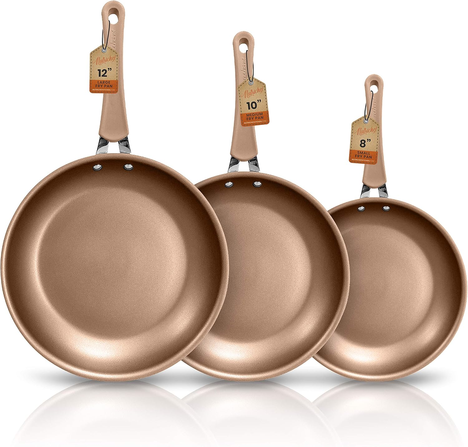 NutriChef 3-Piece Non-Stick Fry Pan Set - Basic Kitchen Cookware, PFOA/PFOS Free, Compatible with Models NCCW14S and NCCW20S - NutriChef NCW14FP3S, Gold