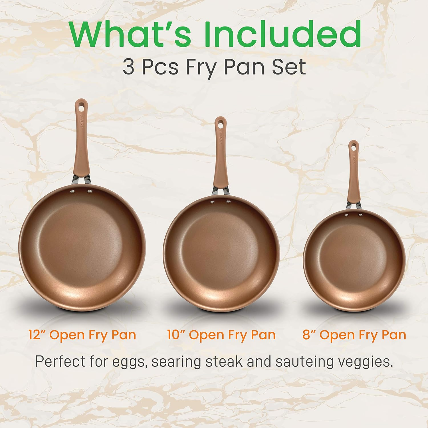 NutriChef 3-Piece Non-Stick Fry Pan Set - Basic Kitchen Cookware, PFOA/PFOS Free, Compatible with Models NCCW14S and NCCW20S - NutriChef NCW14FP3S, Gold