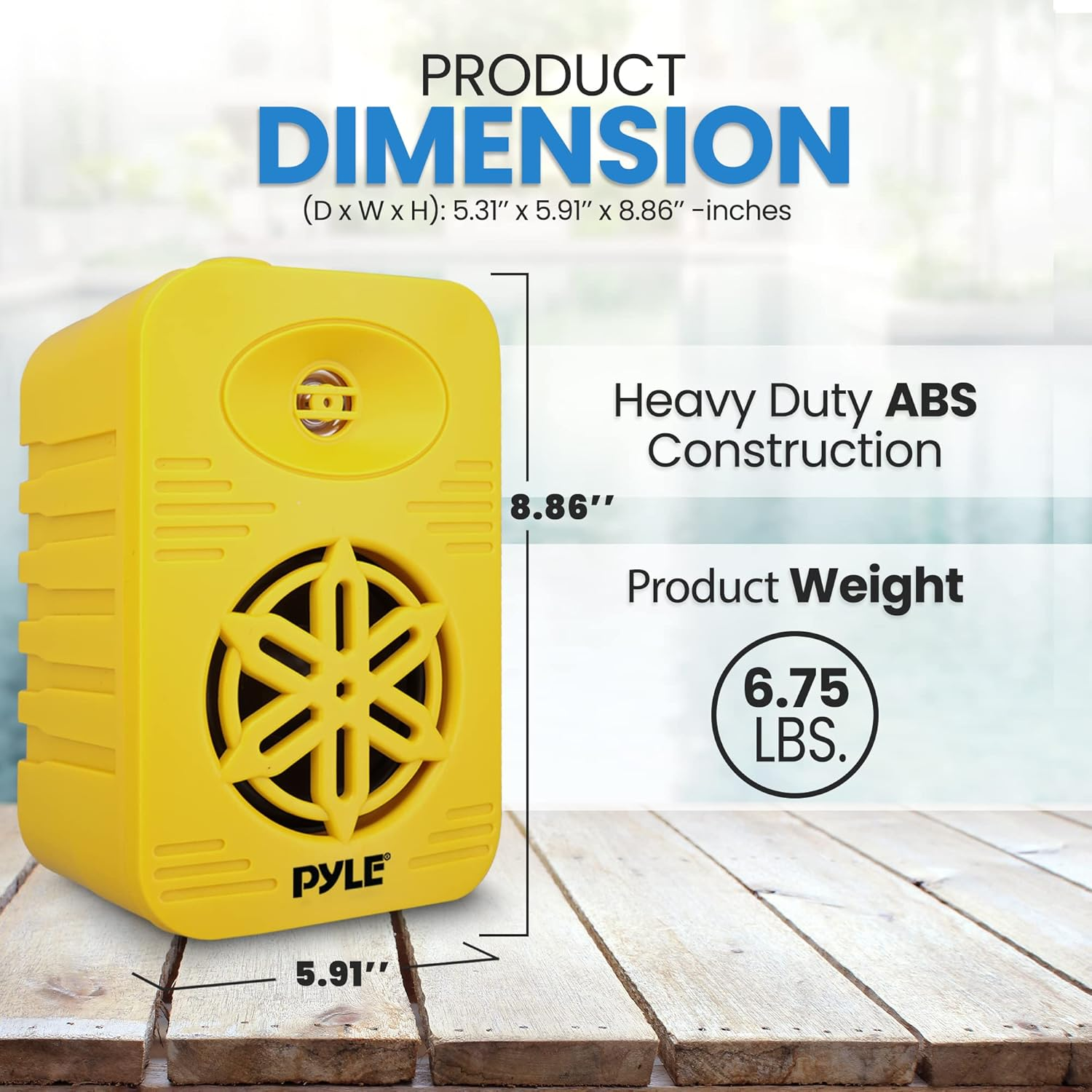 PyleUSA Indoor/Outdoor Speaker Pair - 500W Dual Waterproof 5.25" 2-Way Full-Range Speaker System with 1/2" High Compliance Polymer Tweeter for Home, Boat, Marine, Deck, Patio, and Poolside (Yellow) - PDWR55YL