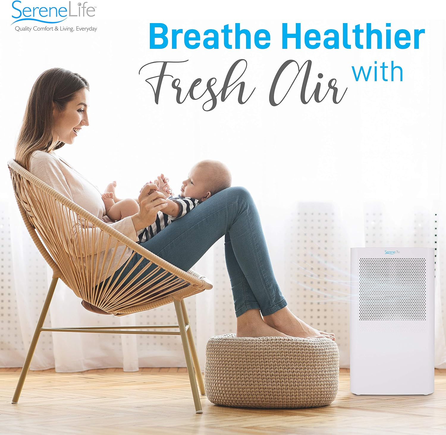 SereneLife Portable Electric Mini Dehumidifier - Quiet, Compact Dehumidifier for Home, Closet, and Basement, Covers 322 Sq. Ft., 3L Water Tank Capacity, Removes Moisture and Mold (White)