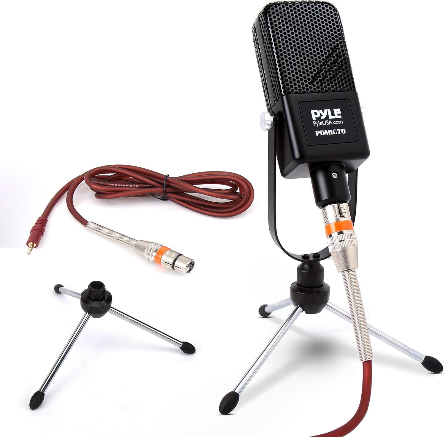 PYLE Large Diaphragm Condenser Microphone Kit: Cardioid condenser mic with desktop stand, LED, and XLR audio cable, ideal for gaming, streaming, podcasts, recording, studio vocals, YouTube, and voiceovers - Pyle PDMIC70