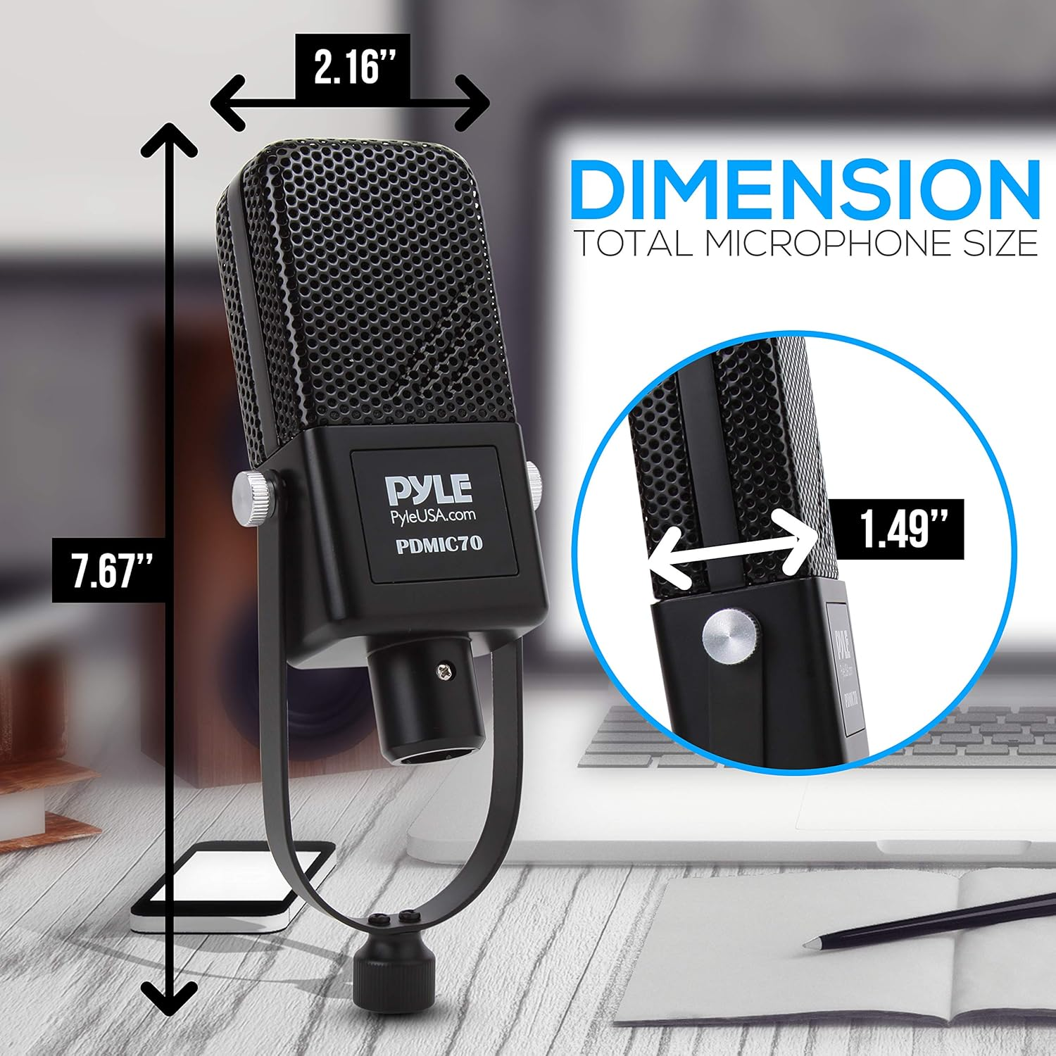 PYLE Large Diaphragm Condenser Microphone Kit: Cardioid condenser mic with desktop stand, LED, and XLR audio cable, ideal for gaming, streaming, podcasts, recording, studio vocals, YouTube, and voiceovers - Pyle PDMIC70