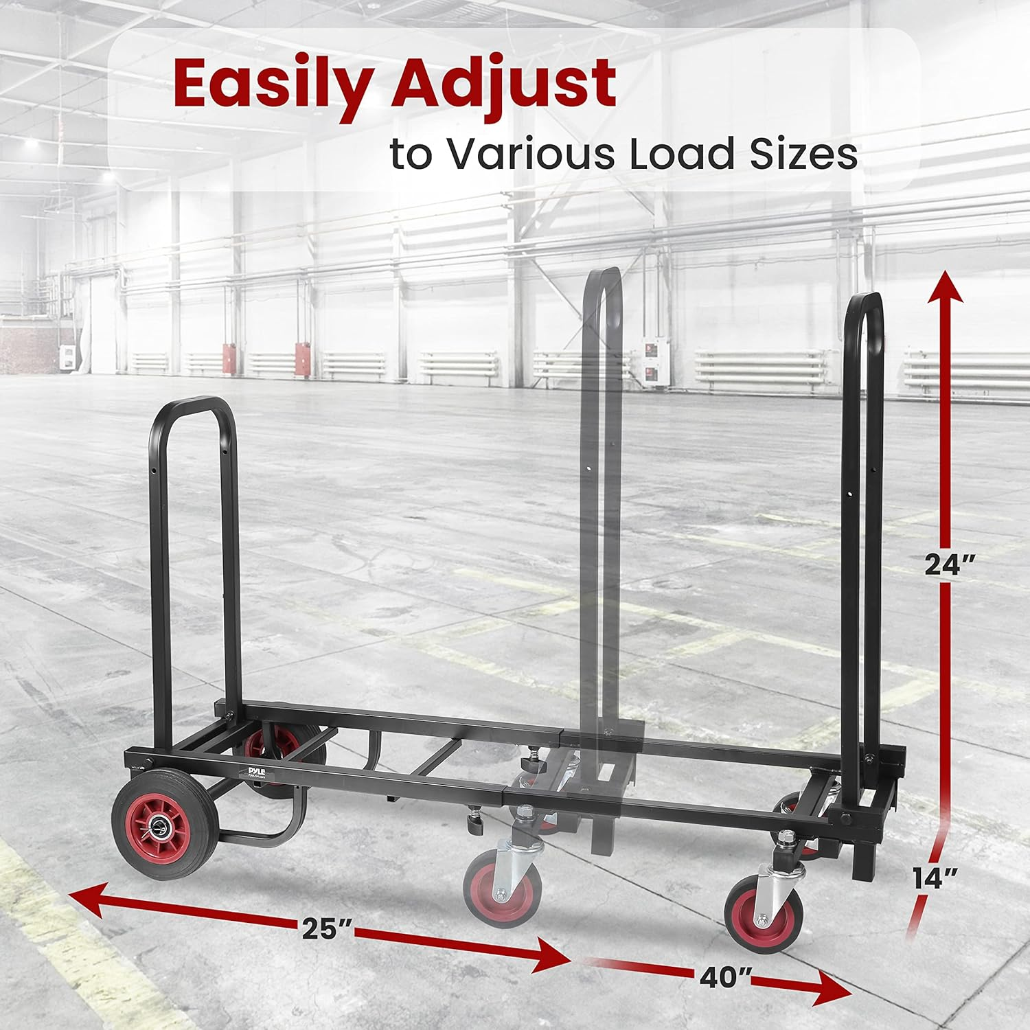 Compact Folding Adjustable Equipment Cart: Heavy-duty 8-in-1 convertible hand truck, dolly, and platform cart with R-Trac wheels, expandable from 25.24" to 40.24" – PKEQ38