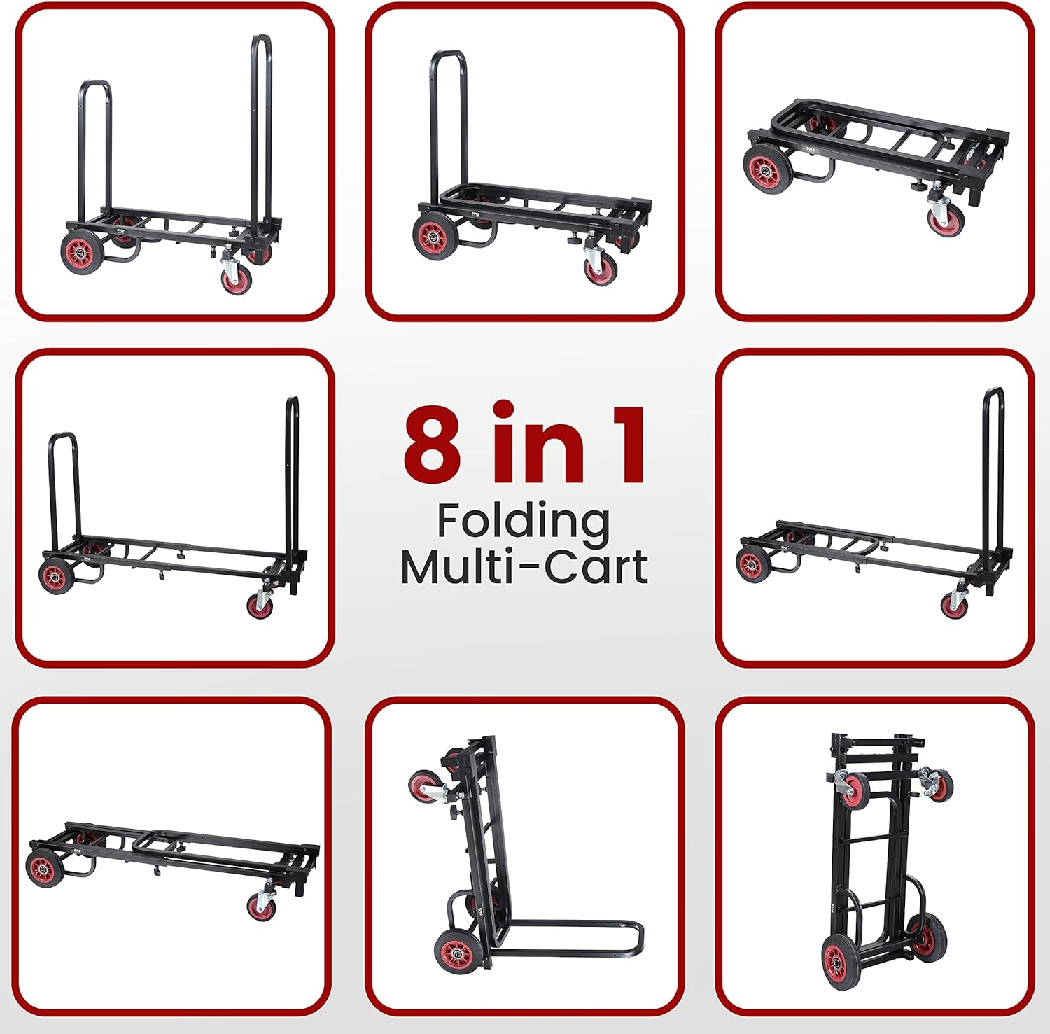 Compact Folding Adjustable Equipment Cart: Heavy-duty 8-in-1 convertible hand truck, dolly, and platform cart with R-Trac wheels, expandable from 25.24" to 40.24" – PKEQ38