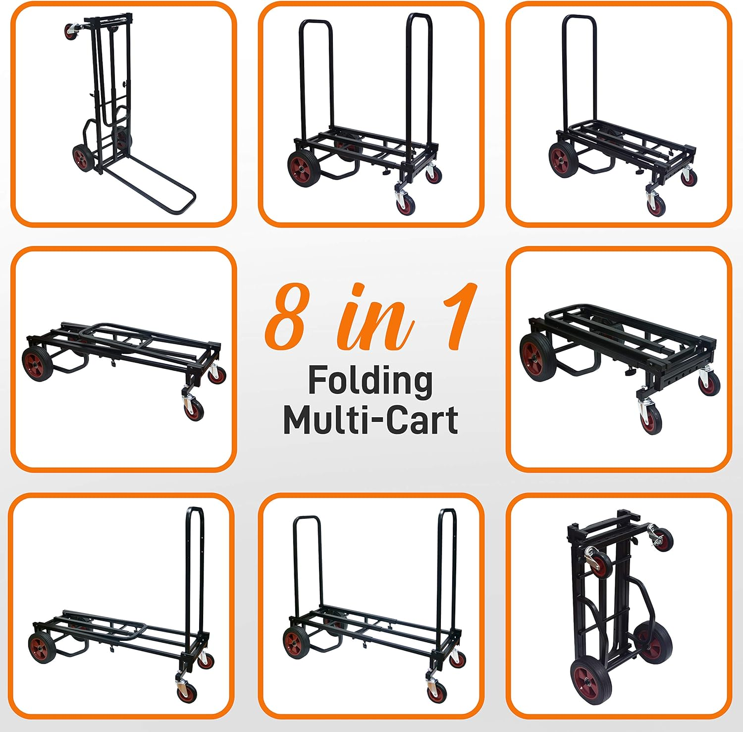 Adjustable Professional Equipment Cart: Compact 8-in-1 folding multi-cart, hand truck, dolly, and platform cart, extends from 27.52'' to 44.25''