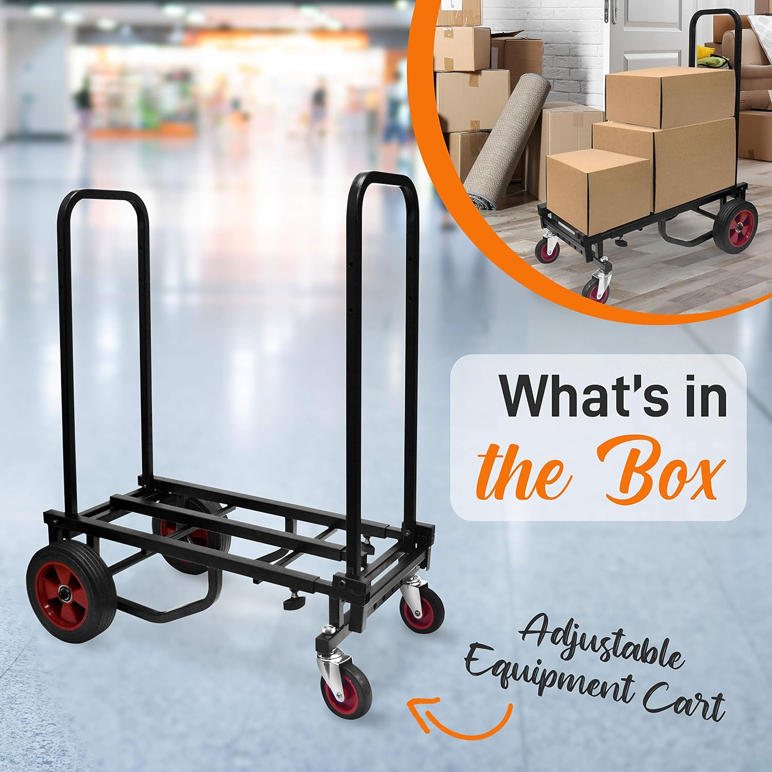 Adjustable Professional Equipment Cart: Compact 8-in-1 folding multi-cart, hand truck, dolly, and platform cart, extends from 27.52'' to 44.25''