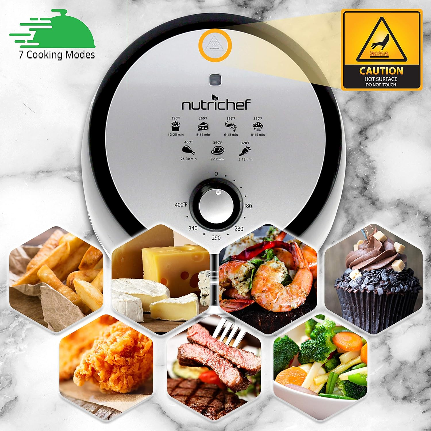 Nutrichef PKAIRFR18 Air Fryer Oven, 2 Quart Capacity - 1000W Oilless Dry Fryer for Families. Features a Removable Non-Stick Teflon Fry Basket and Roasting Plate