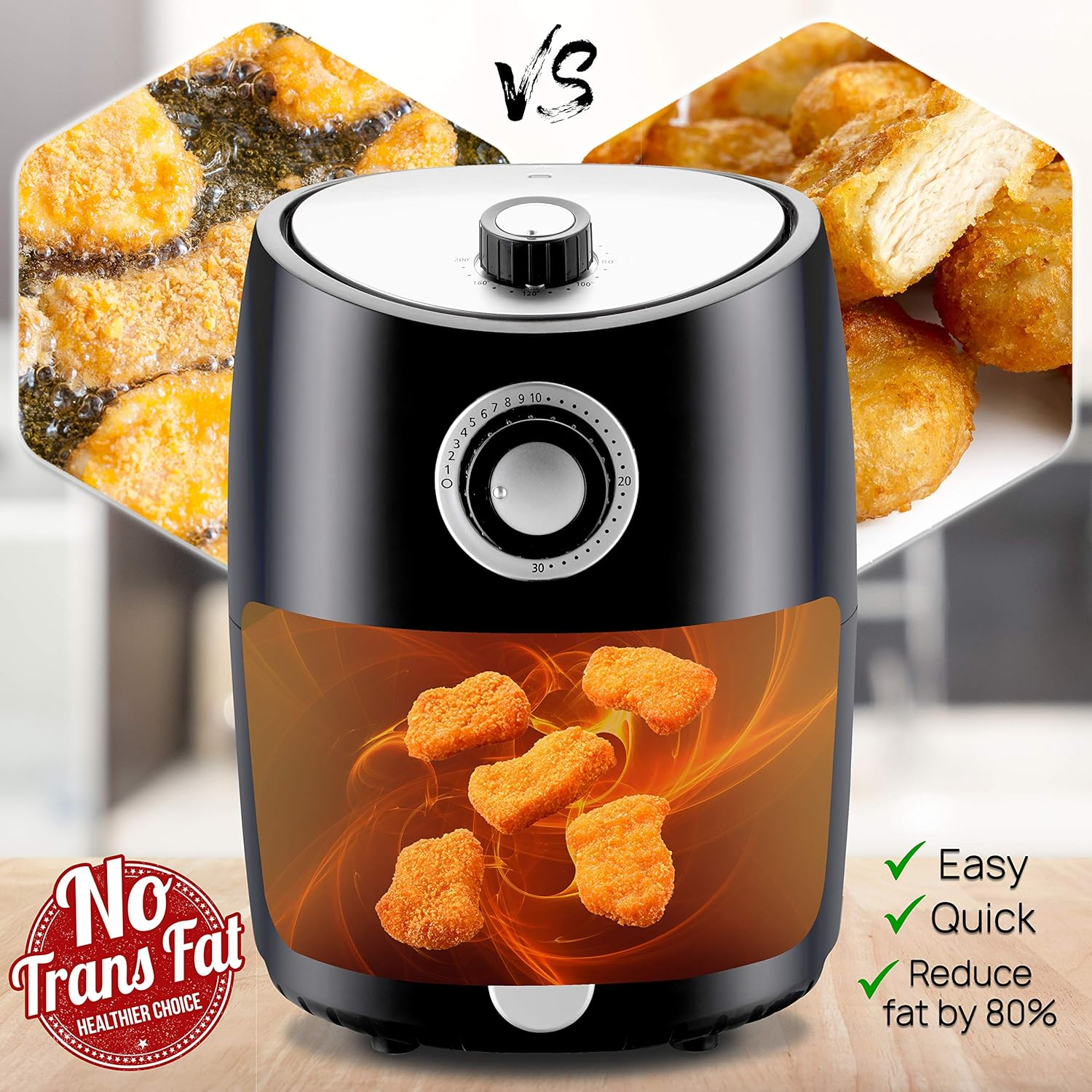 Nutrichef PKAIRFR18 Air Fryer Oven, 2 Quart Capacity - 1000W Oilless Dry Fryer for Families. Features a Removable Non-Stick Teflon Fry Basket and Roasting Plate