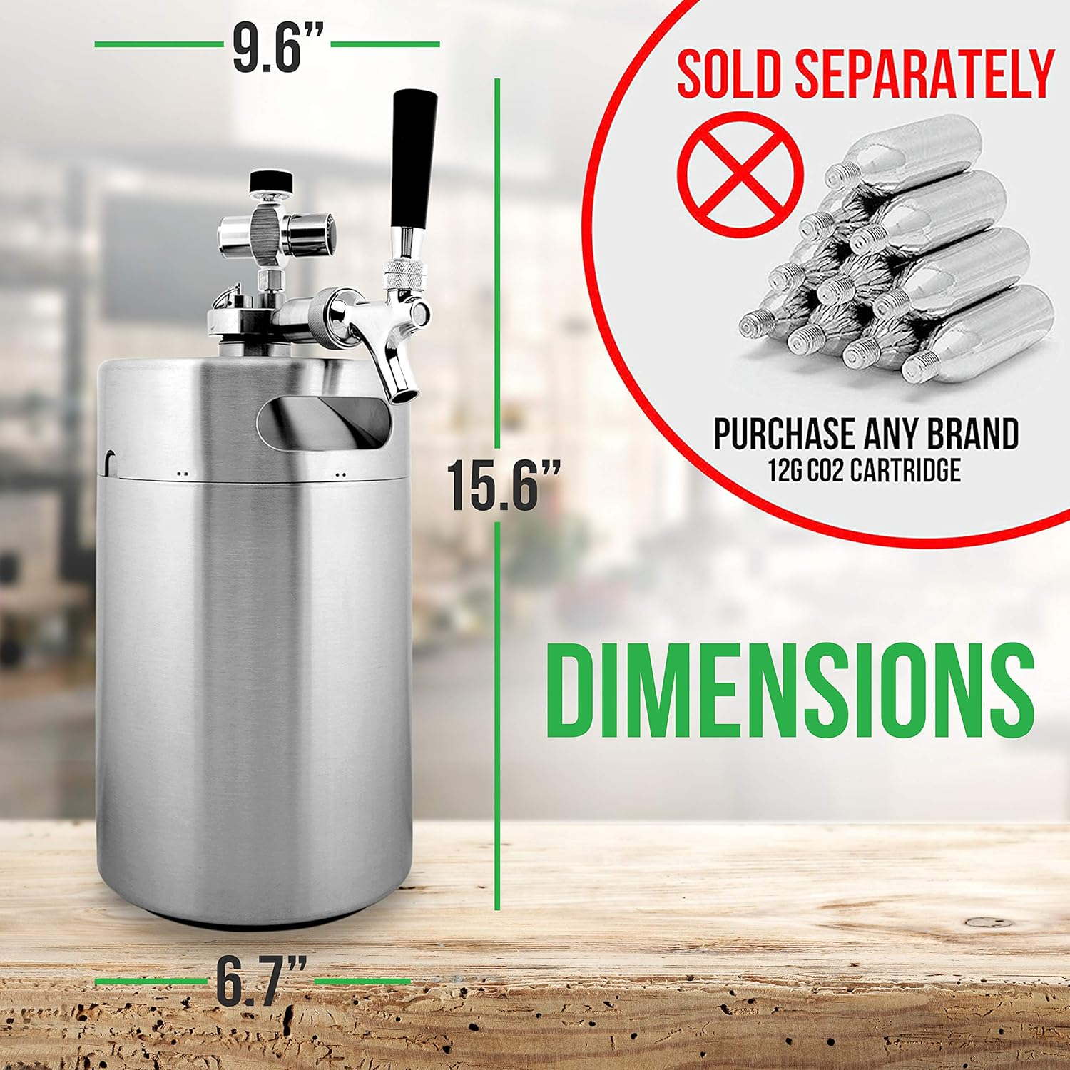 Nutrichef PKBRTP299 Homebrew Beer Dispenser - 128 oz. Double-Wall Mini Keg with Cap Spear, Metal Tap, and CO2 Aluminum Regulator System - One Size, Stainless Steel