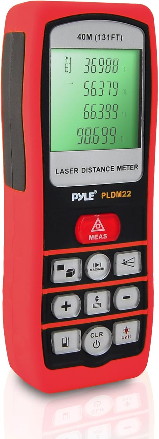 PYLE-METERS PLDM22 Handheld Laser Distance Meter with Backlit LCD Display, Direct/Indirect Volume and Area Measurement, 7.30" x 5.50" x 2.80"