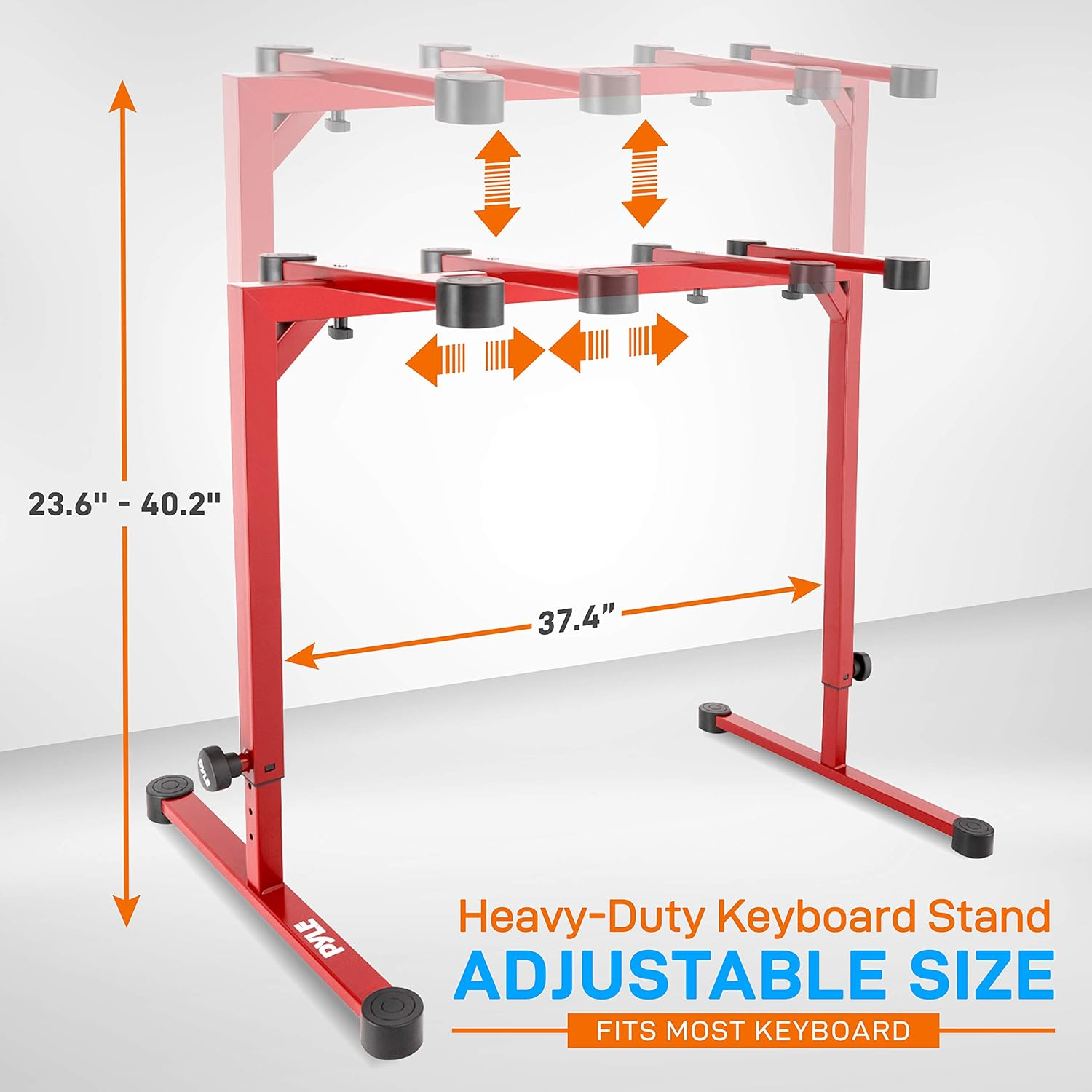 PYLE Keyboard Stand, Universal Heavy-Duty Piano Stand with Adjustable Height and Width, Portable and Sturdy Electric/Digital Piano Holder Rack with Protective Rubber Discs—Ideal for Sitting and Standing Performances