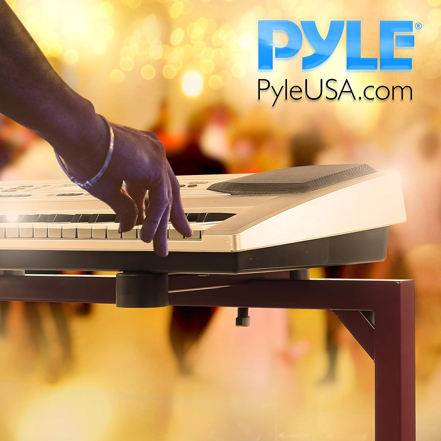 PYLE Keyboard Stand, Universal Heavy-Duty Piano Stand with Adjustable Height and Width, Portable and Sturdy Electric/Digital Piano Holder Rack with Protective Rubber Discs—Ideal for Sitting and Standing Performances