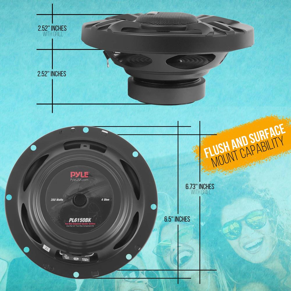 2-Way Car Stereo Speaker System - 360W 6.5-Inch Universal Pro Audio Car Speakers - Pyle PL6150BK & PL63BL 6.5-Inch 360W 3-Way Speakers, Pair