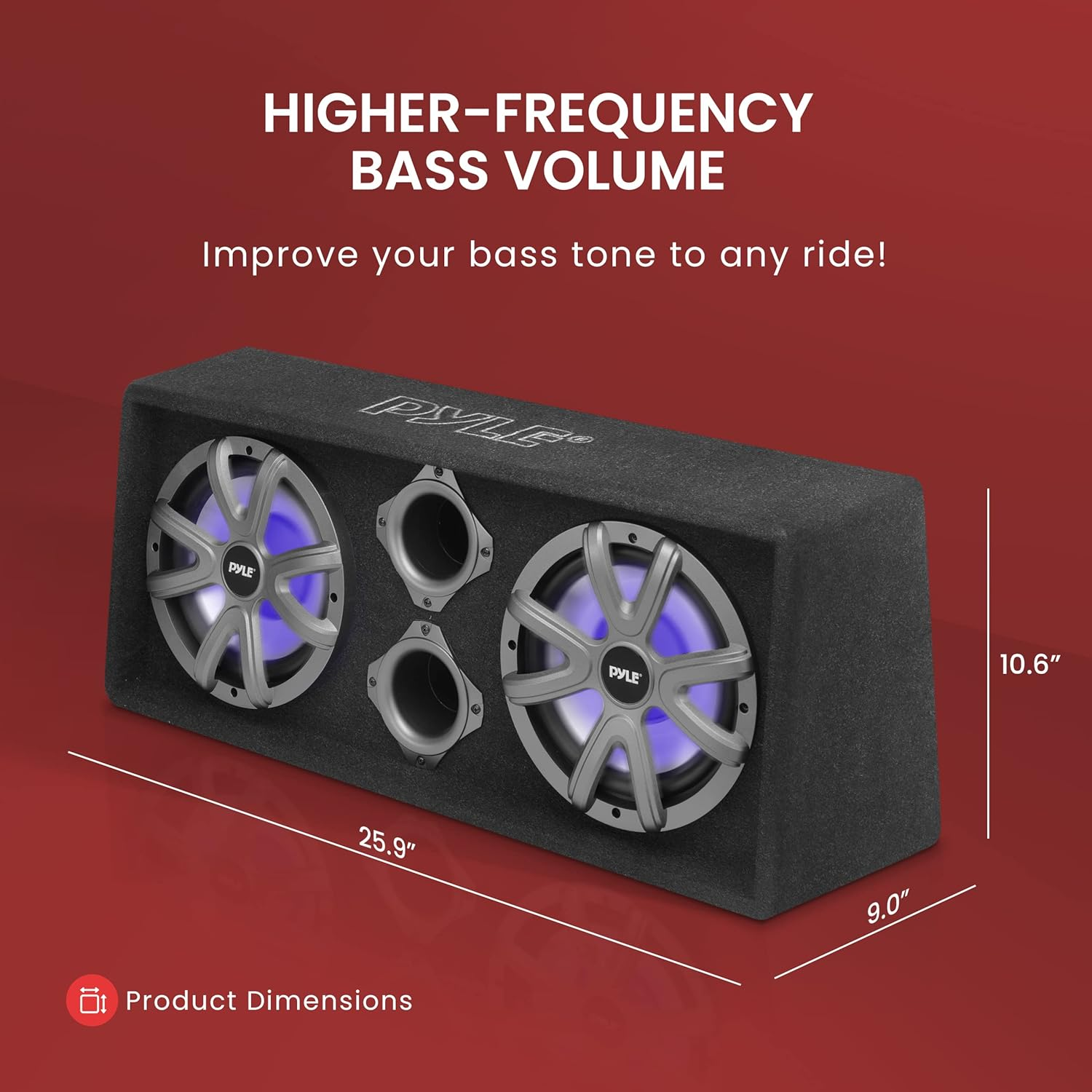 Dual 8" 400W Slim Mount Truck Subwoofer Box System – Rear Vented Design with Built-in LED Lights, 2x400W Max Power
