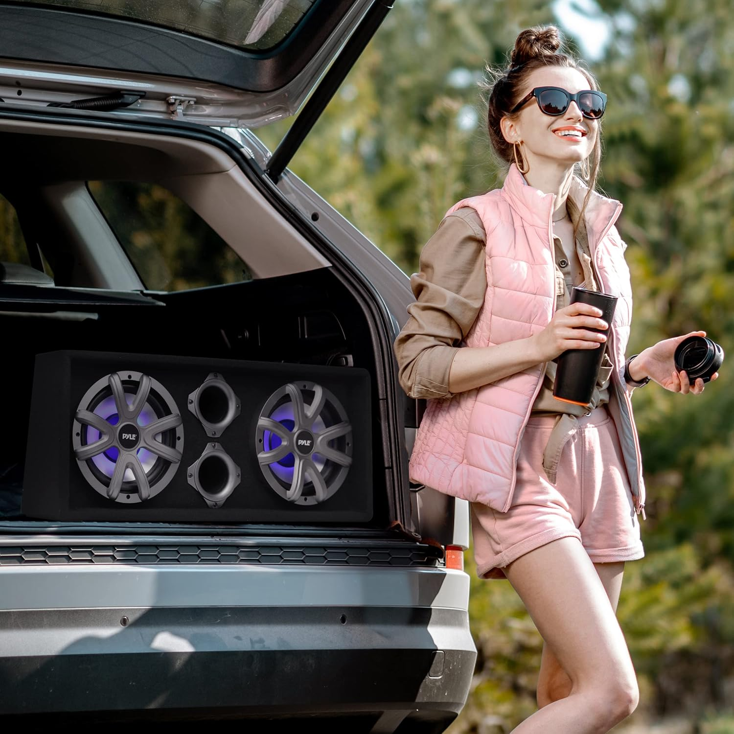 Dual 8" 400W Slim Mount Truck Subwoofer Box System – Rear Vented Design with Built-in LED Lights, 2x400W Max Power