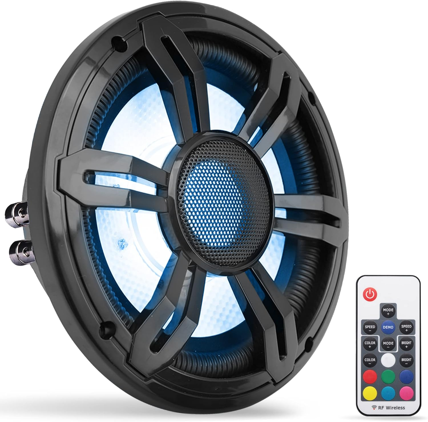 PyleUsa 10" Slim Marine Subwoofer – 400W 4 Ohm Waterproof Speaker System, Low Profile PP Cone with Rubber Edge, 40 Oz Magnet, 2" Voice Coil, RGB Lights, for Boats, Trucks, and Vehicles (Black)