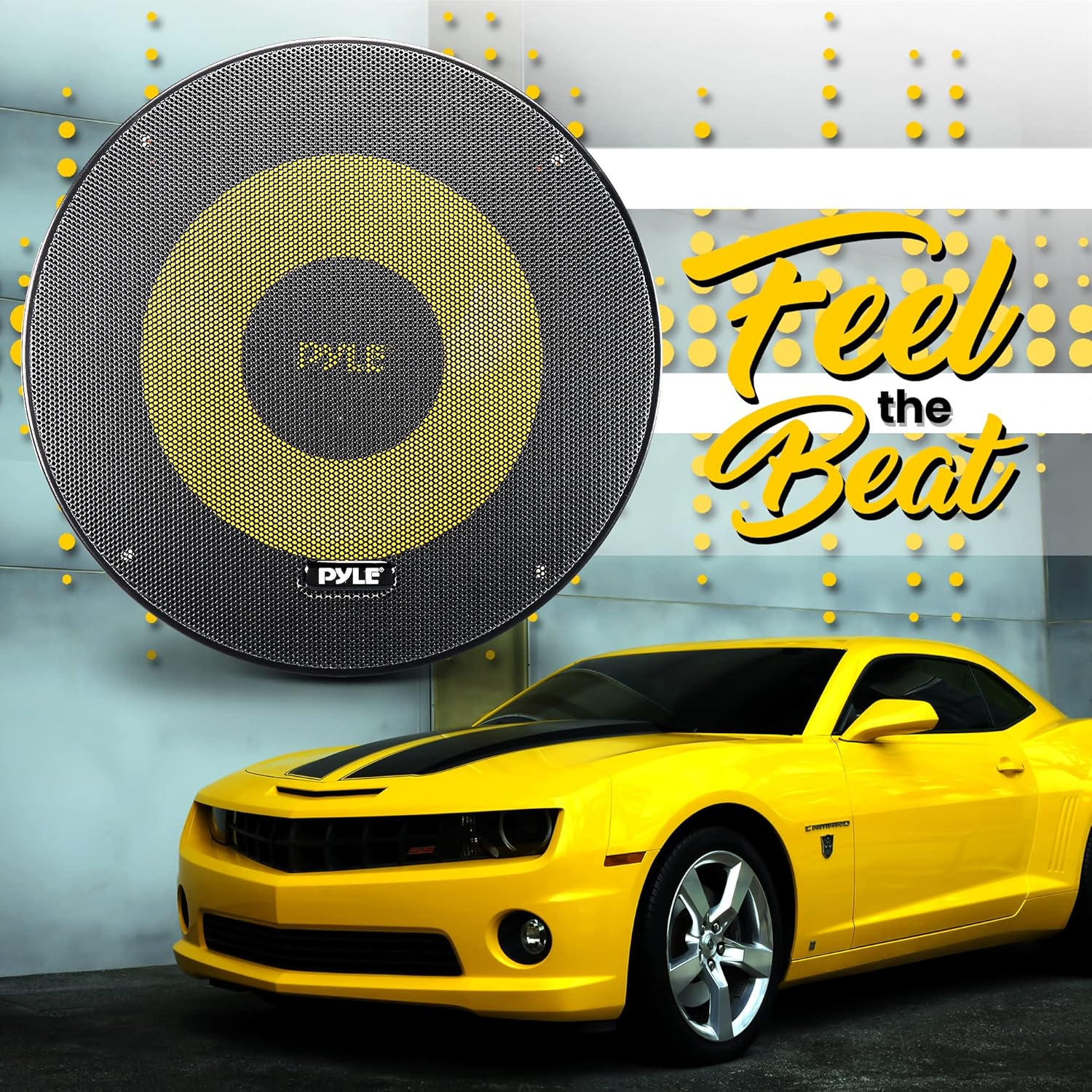 PYLE Car Midbass Speaker System – Pro 8" 600W with 40oz Magnet, Tweeters, Grills, 45Hz-4KHz Frequency Range, 3.1” Mount Depth, PLG8C (Pair), Black and Yellow, Dimensions: 8.6 x 8.6 x 4.2 inches