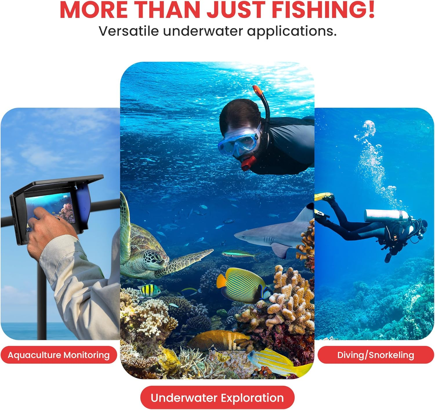 4.3'' Portable LCD Monitor Underwater Fishing Camera – 1000TVL Camera with 12 Infrared Lights, includes Carrying Case (Black)