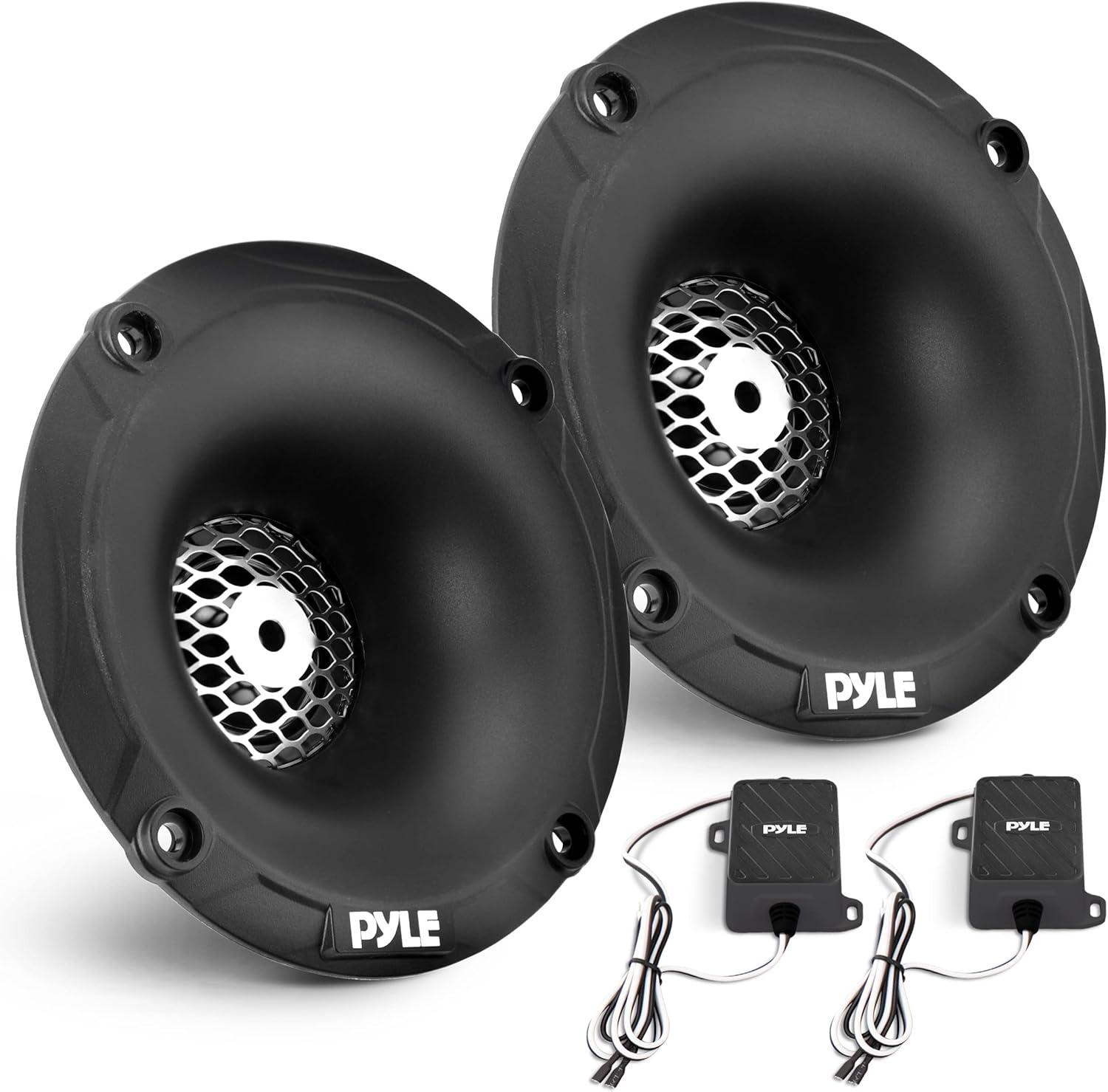 Marine Tweeter Speaker System – One Pair of 1-inch PEI Black Dome Tweeters with Horn Diffuser, 120 Watts Max Power, 4 Ohm Impedance, and IP-X5 Marine Grade Waterproof Rating