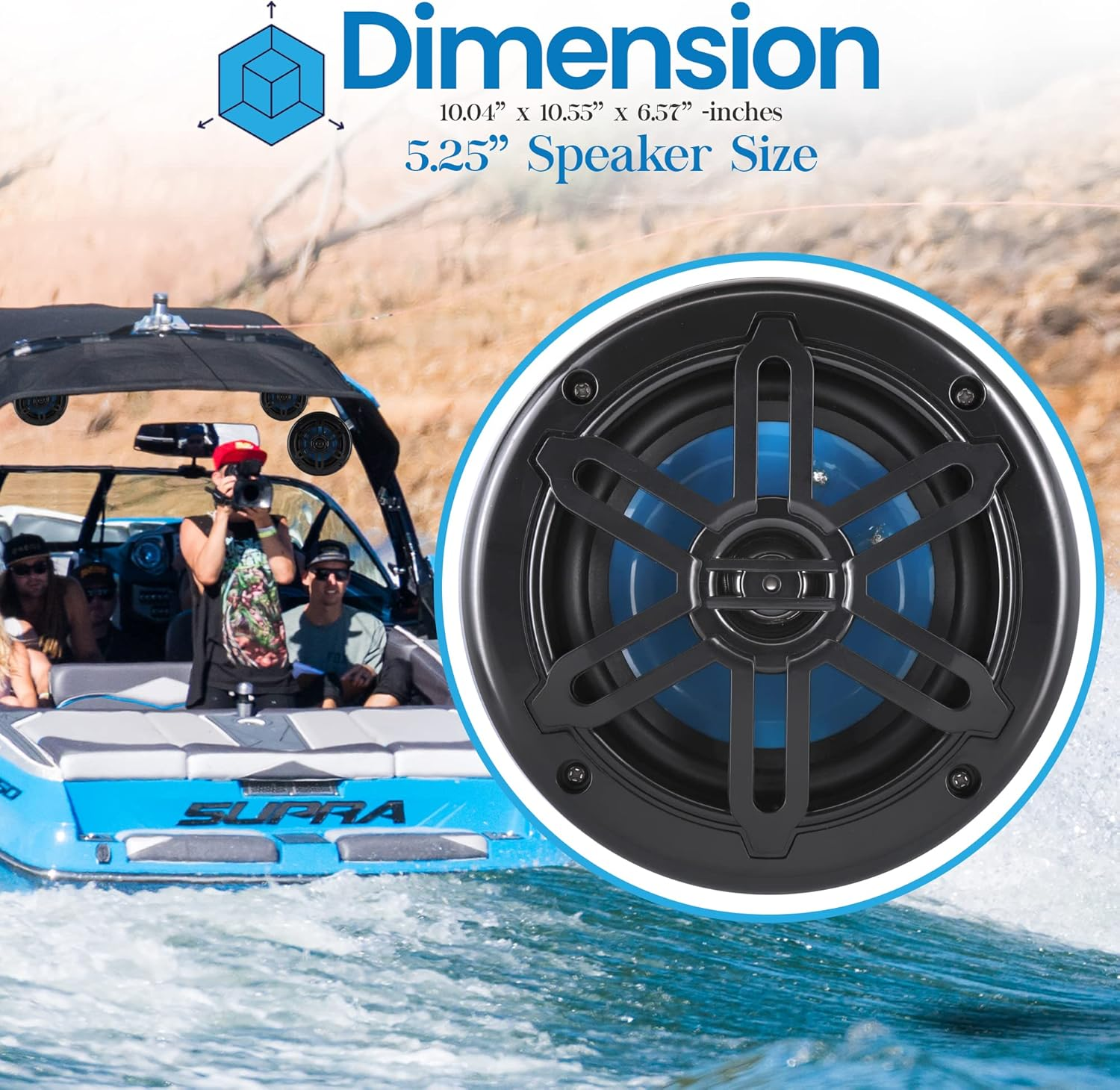 5.25” Waterproof Off-Road Speakers – 180W 2-Way Marine Woofer Sound System with a 360° Rotatable Bracket, Full Range Outdoor Audio Stereo Speakers for Motorcycles, ATVs, Jeeps, and Boats, Includes Bracket (Black)