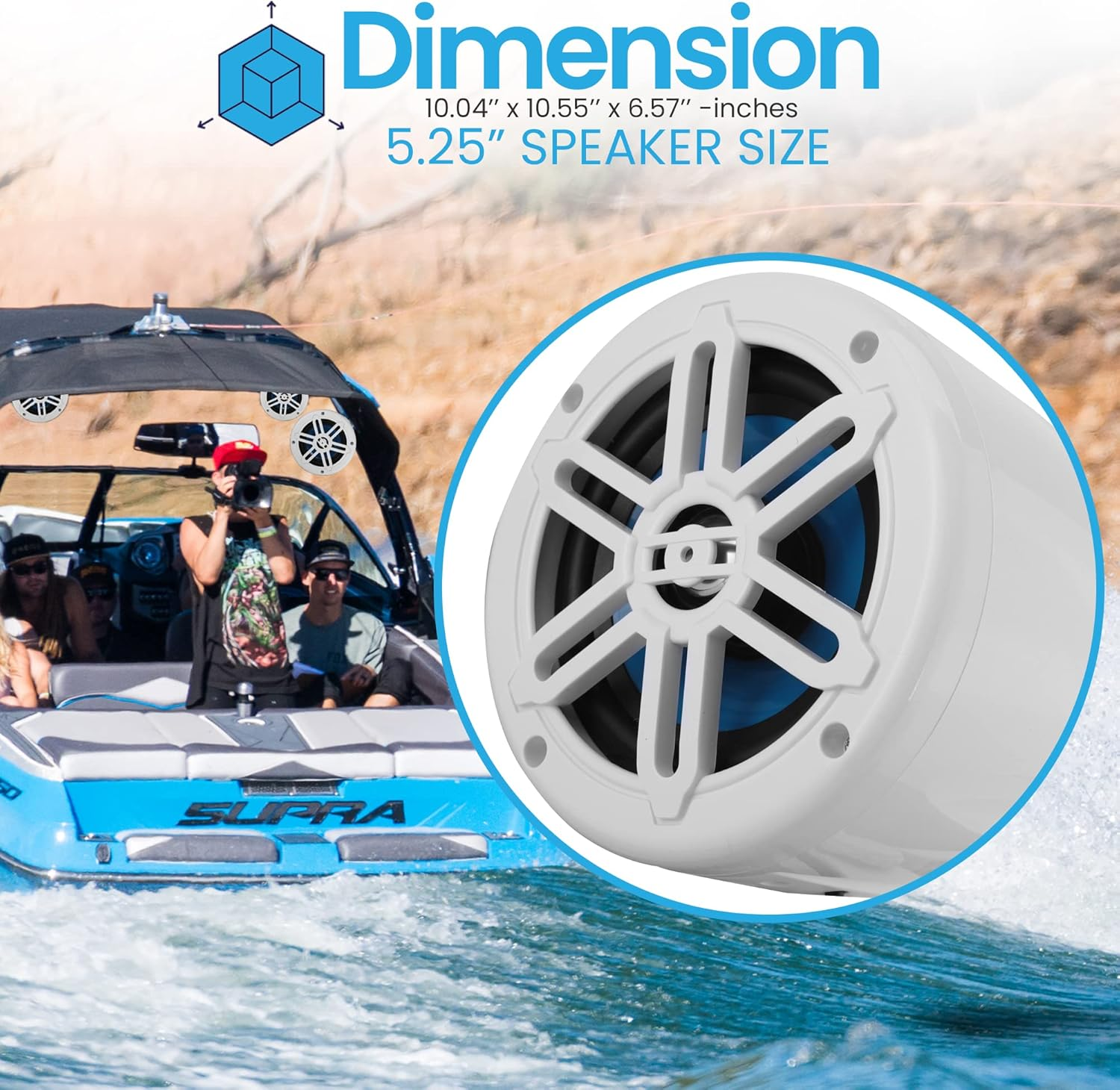 5.25” Waterproof Off-Road Speakers – 180W 2-Way Marine Woofer Sound System featuring a 360° Rotatable Bracket, Full Range Outdoor Audio Stereo Speakers for Motorcycles, ATVs, Jeeps, and Boats, Includes Bracket (White)