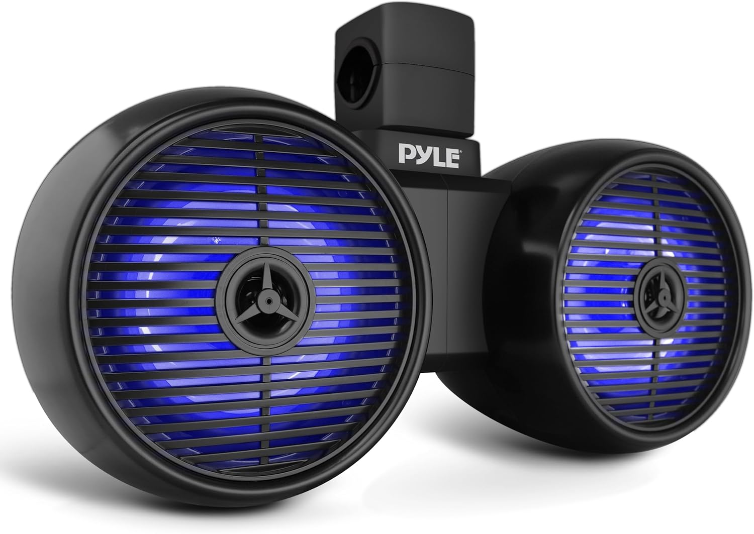 Pyle Dual Waterproof Off-Road Speakers - 6.5" 200W 2-Way Marine Wakeboard Tower Sound System with LED lights, Full-Range Outdoor Stereo Speakers for Car, ATV, UTV, Jeep, Boat, includes Mounting Brackets (Black)