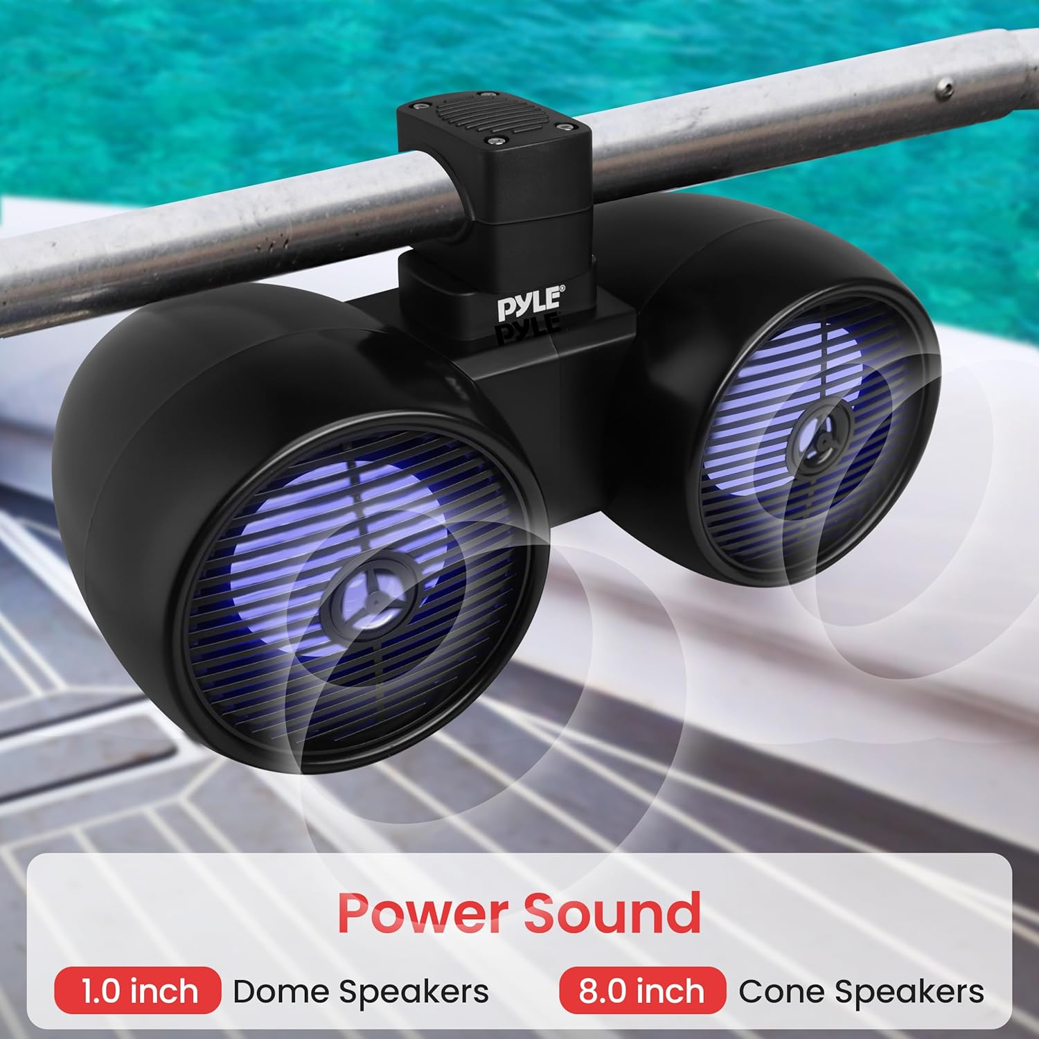 Pyle Dual Waterproof Off-Road Speakers - 6.5" 200W 2-Way Marine Wakeboard Tower Sound System with LED lights, Full-Range Outdoor Stereo Speakers for Car, ATV, UTV, Jeep, Boat, includes Mounting Brackets (Black)