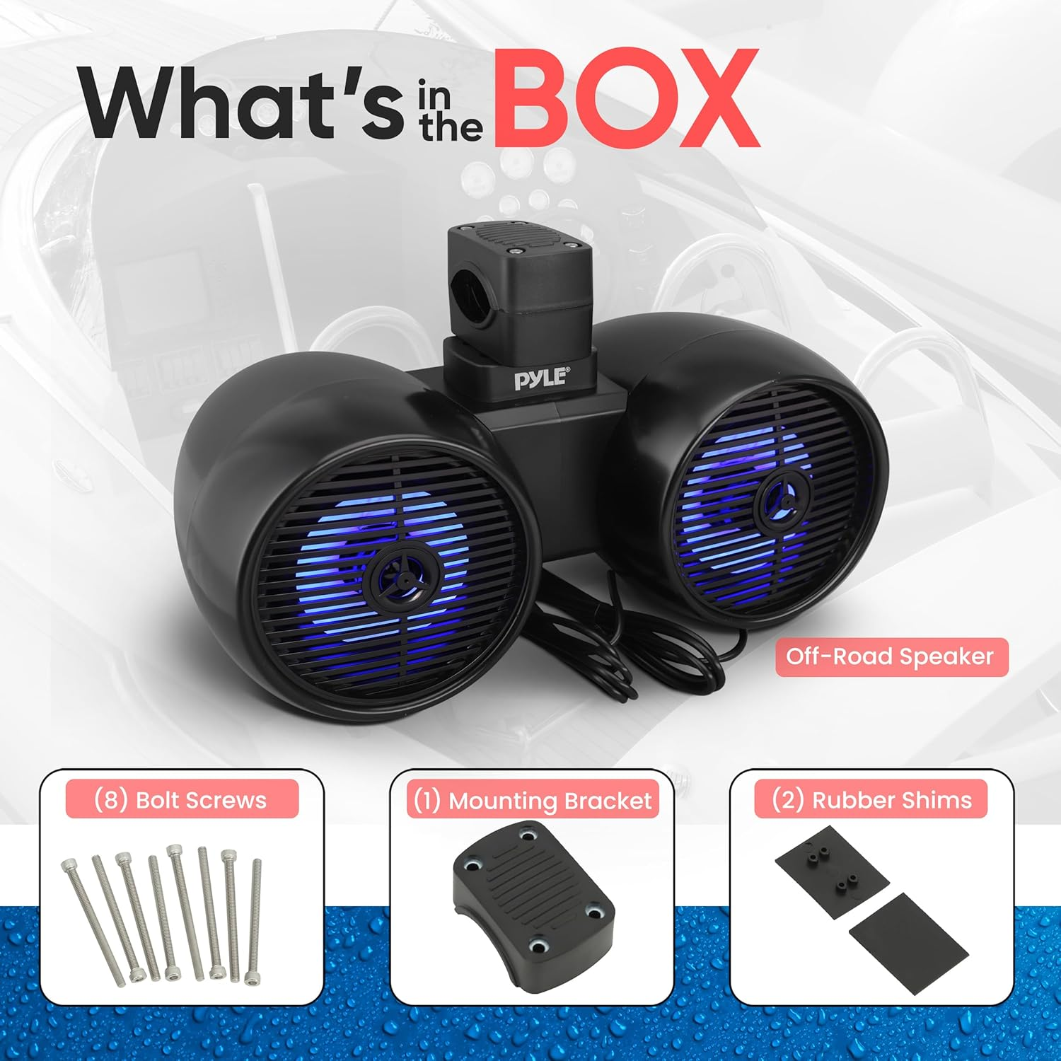 Pyle Dual Waterproof Off-Road Speakers - 6.5" 200W 2-Way Marine Wakeboard Tower Sound System with LED lights, Full-Range Outdoor Stereo Speakers for Car, ATV, UTV, Jeep, Boat, includes Mounting Brackets (Black)