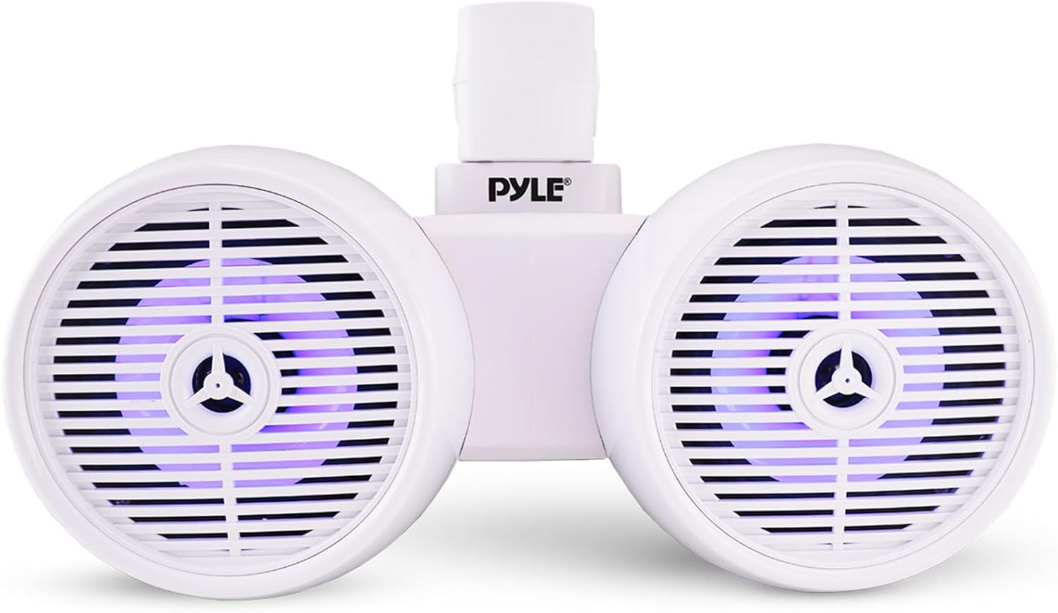 Pyle Dual Waterproof Off-Road Speakers - 6.5" 200W 2-Way Marine Wakeboard Tower Sound System with LED lights, Full-Range Outdoor Stereo Speakers for Car, ATV, UTV, Jeep, Boat, includes Mounting Brackets (White)