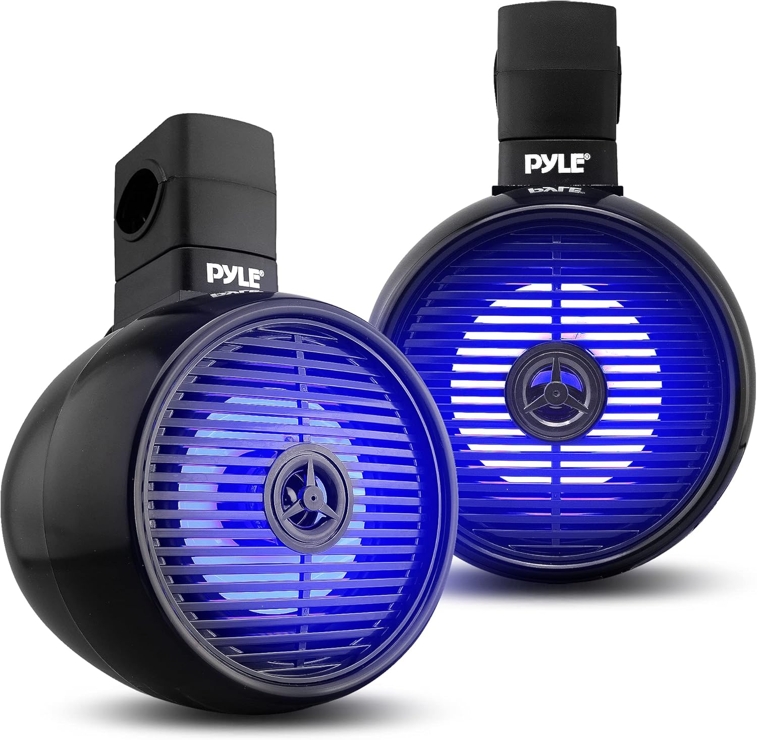 Pyle 6.5” Waterproof Off-Road Speakers - 200W 2-Way Marine Wakeboard Tower Sound System with LED lights, Full-Range Outdoor Stereo Speakers for Car, ATV, UTV, Jeep, and Boat, includes Mounting Brackets (Black)