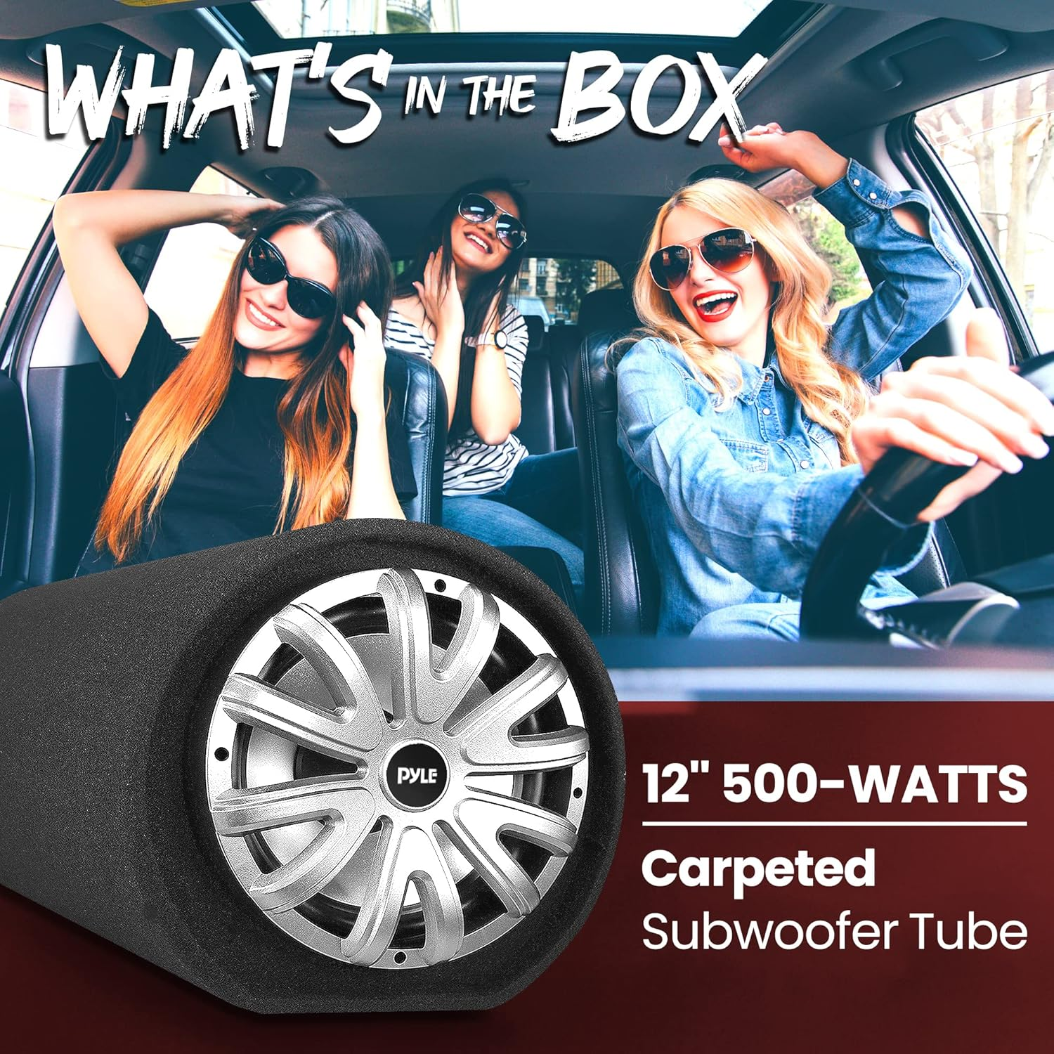 12-Inch Carpeted Subwoofer Tube Speaker - 500 Watt High-Powered Car Audio Sound Component Speaker Enclosure System featuring a 2” Aluminum Voice Coil, 4 Ohm, Rear Vented Design - PLTB121