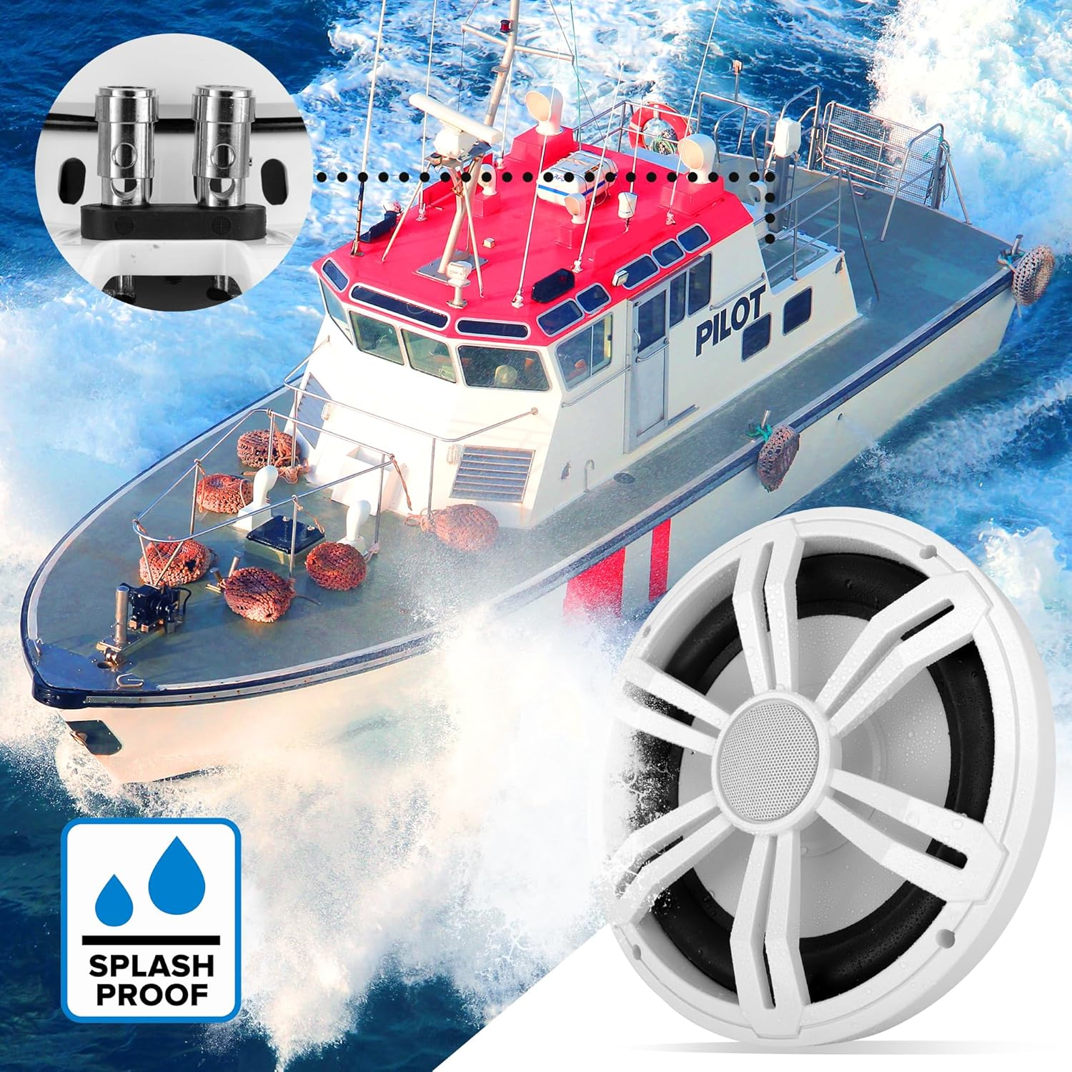 12” Slim Marine Subwoofer - 500W 4 Ohm Waterproof Car Component Speaker System featuring a Low Profile PP Cone with Rubber Edge, a 50 Oz Magnet, and a 2.5" Voice Coil, designed for Custom Audio in Boats, Trucks, and Mobile Vehicles (White)