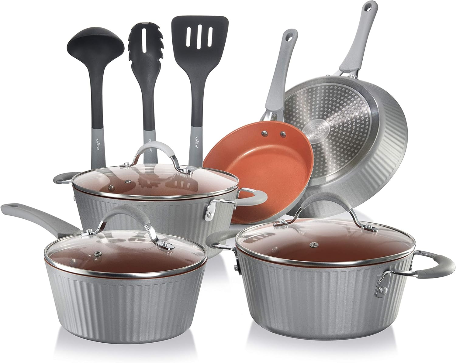 NutriChef 11-Piece Gray Non-Stick Cookware Set with Gold Line Pattern (NCCW11GL)