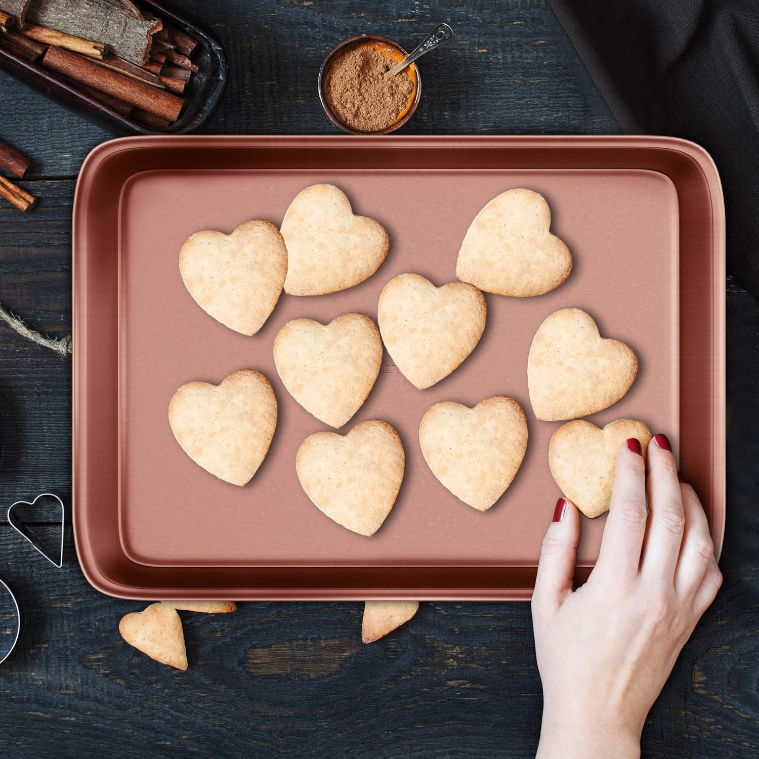 Nonstick Cookie Sheet Baking Pan – 2-Piece Set of Large and Medium Metal Oven Baking Trays, Professional Quality with Rimmed Borders, Guaranteed NOT to Warp - NutriChef NC2TRRG