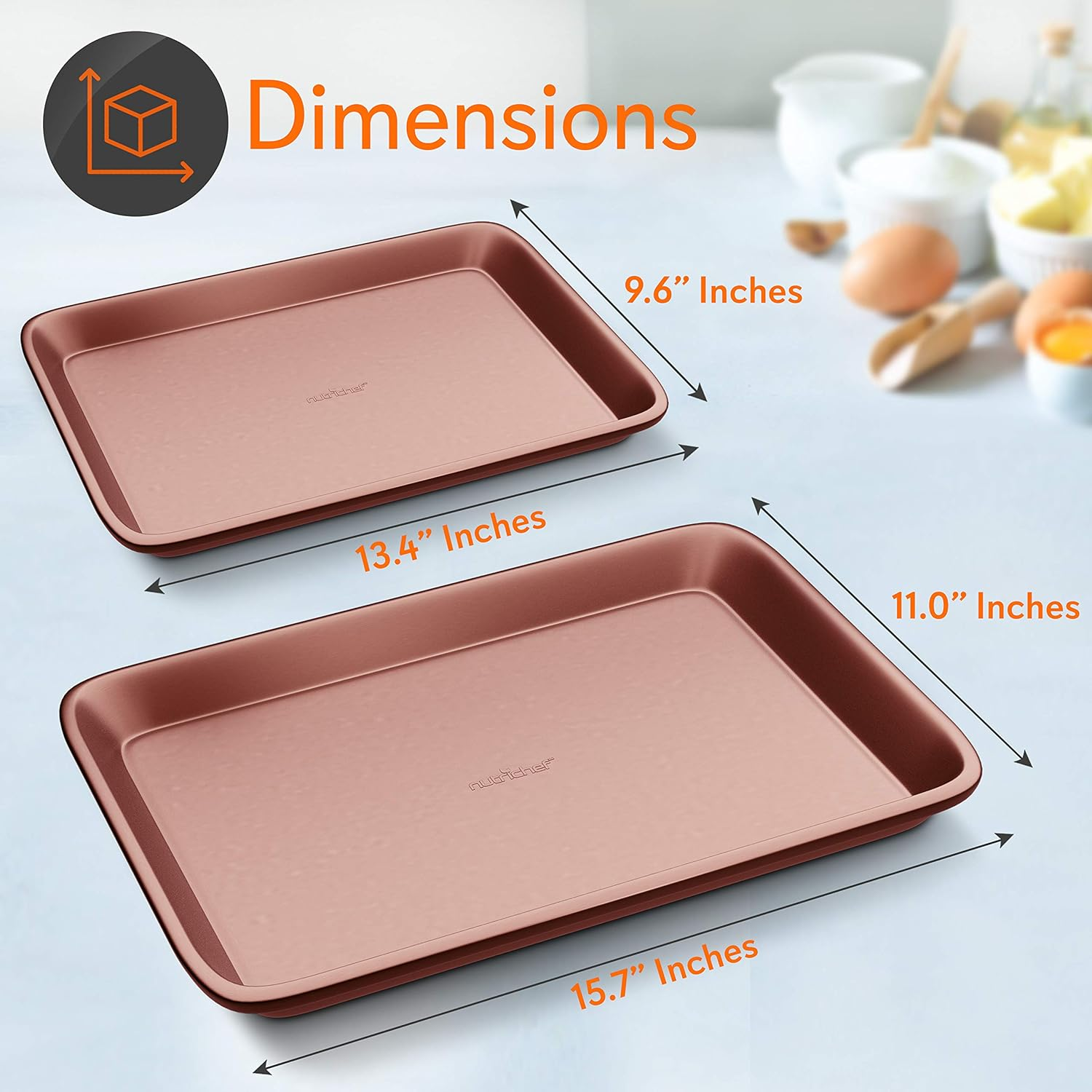 NutriChef 2-Piece Nonstick Baking Sheet Set – Cookie Sheets, Baking Pans, and Oven Trays in Rose Gold, Essential Kitchen Set for Baking and Cooking