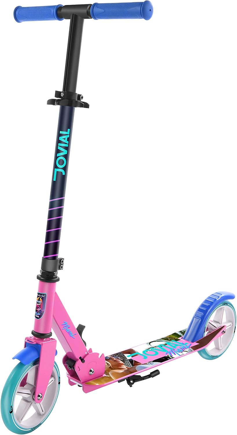 Jovial 2-Wheel Folding Kick Scooter – Compact and Foldable Riding Scooter for Teens with Adjustable Height, Alloy Anti-Slip Deck, 7” Wheels, and Mud Guard Front Wheel, Suitable for Boys and Girls