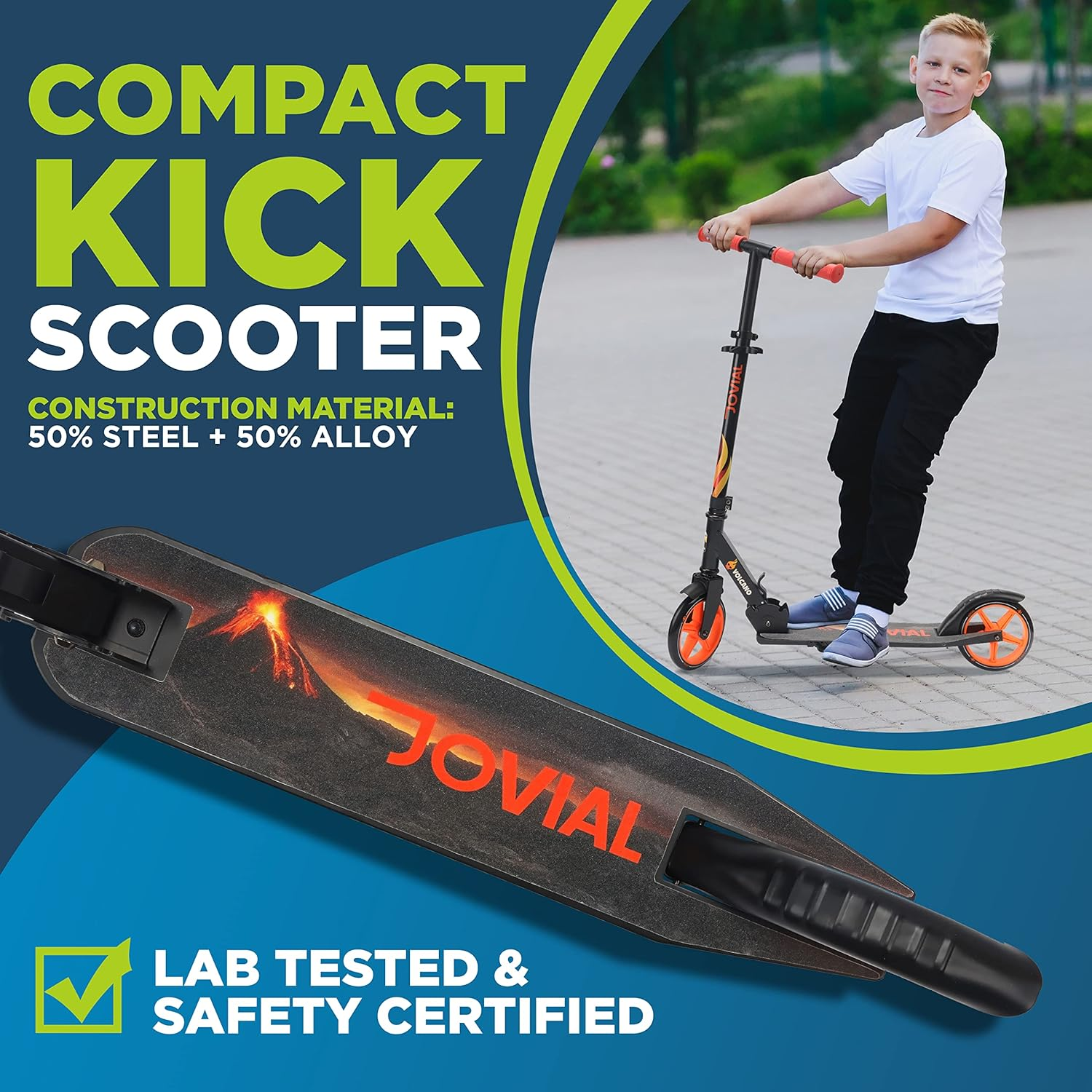 Jovial 2-Wheel Folding Kick Scooter - Foldable Scooter for Teens with Adjustable Height, Alloy Anti-Slip Deck, 7" Wheels, Front Mud Guard, for Boys and Girls