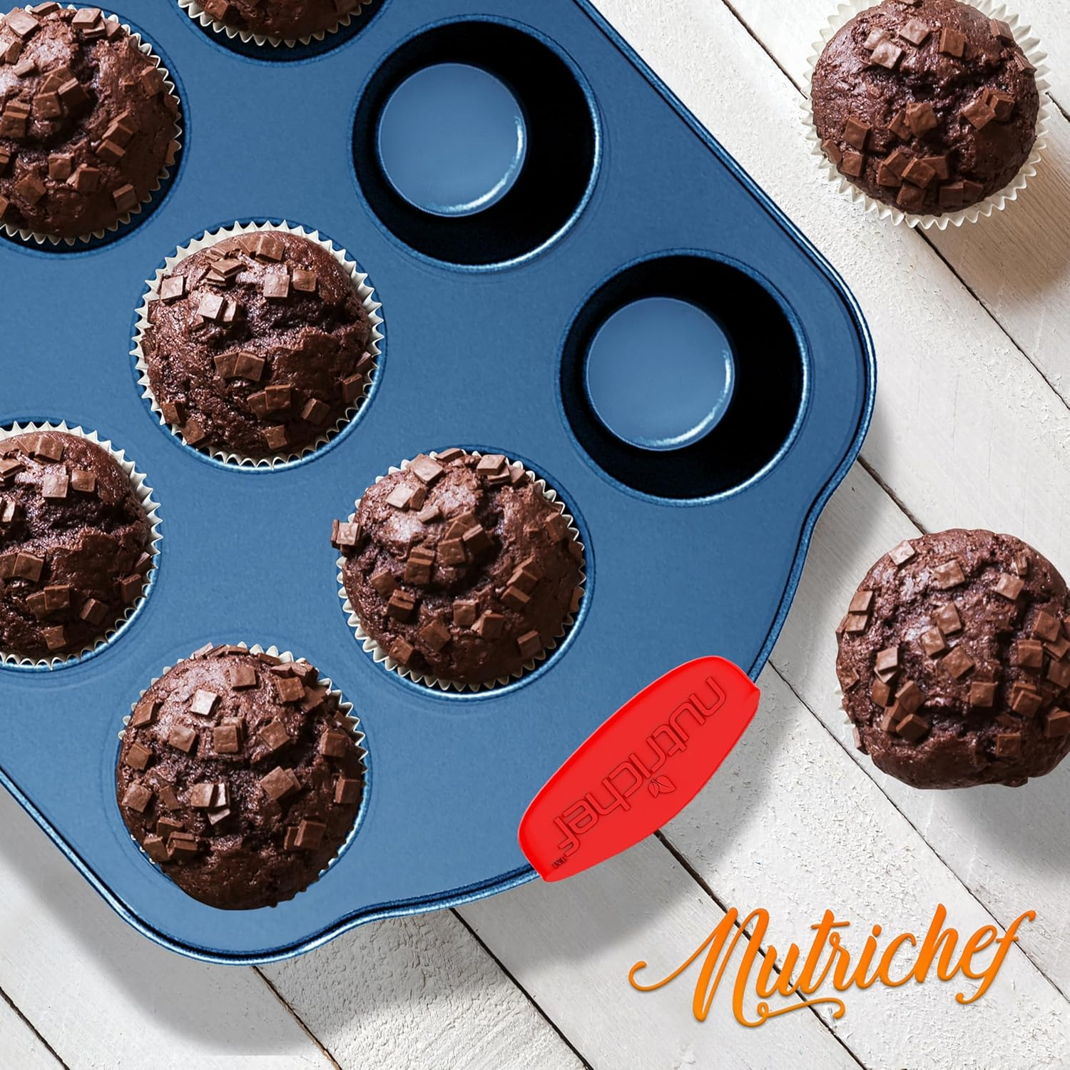 NutriChef 8-Piece Bakeware Set - Nonstick Baking Pans and Cookie Sheets, Includes Cookie Sheet, Roasting Pan, Loaf Pan, Pizza Pan, Muffin Pan, Square Pan, and 2 Cake Pans, Blue