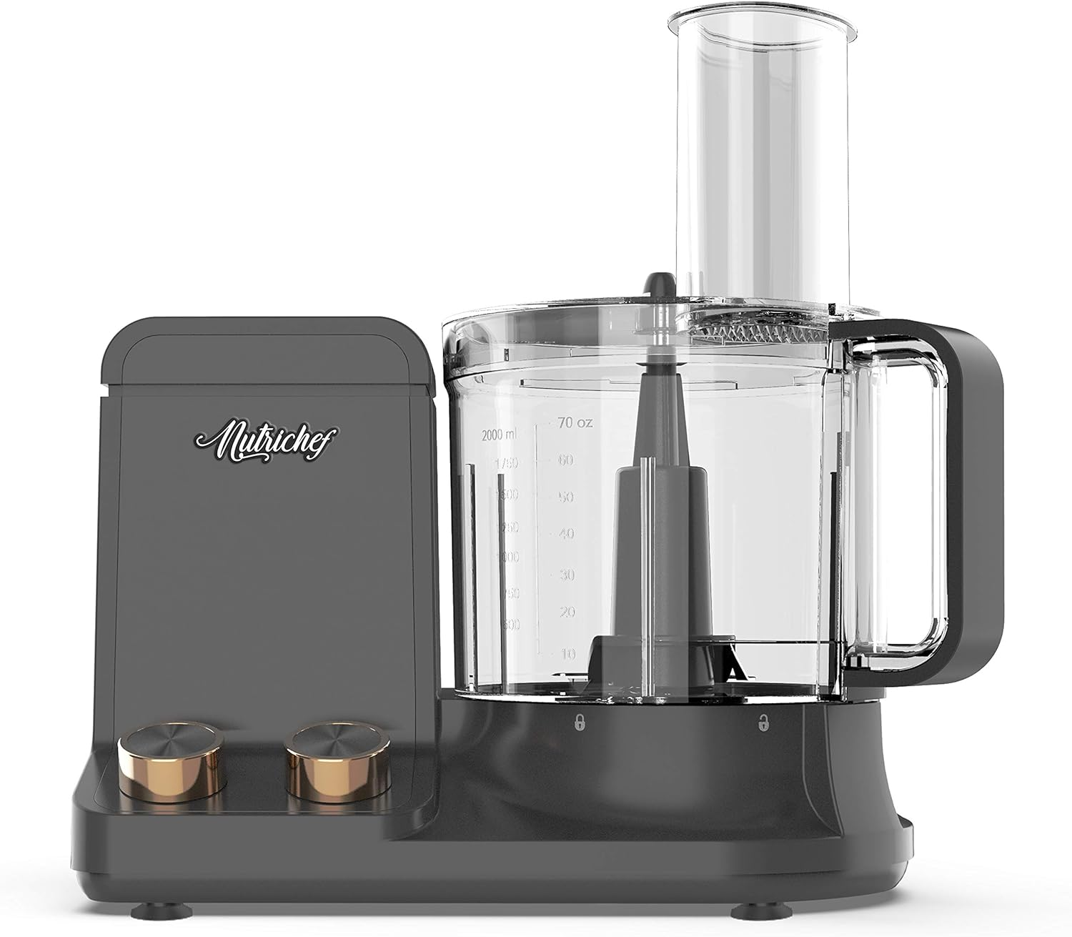 NutriChef Electric Food Processor and Vegetable Chopper - Multipurpose Chopper and Juicer with Ultra-Quiet Powerful Motor, Includes 6 Blades and 2-Liter Bowl, Gray