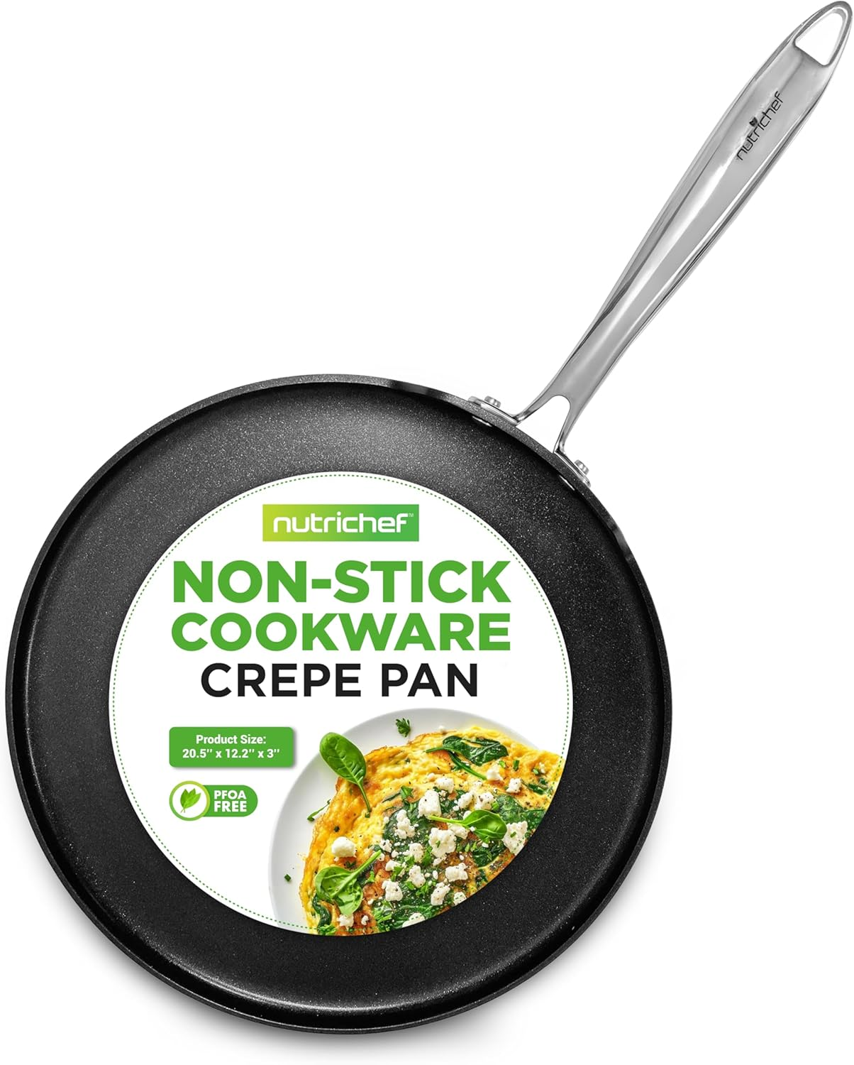 Nonstick Stove Top Crepe Pan | Ideal for Pancakes & Eggs, 12" Hard-Anodized Nonstick Grill & Griddle Pan, PTFE/PFOA/PFOS Free, Dishwasher Safe - NutriChef NCHAC45