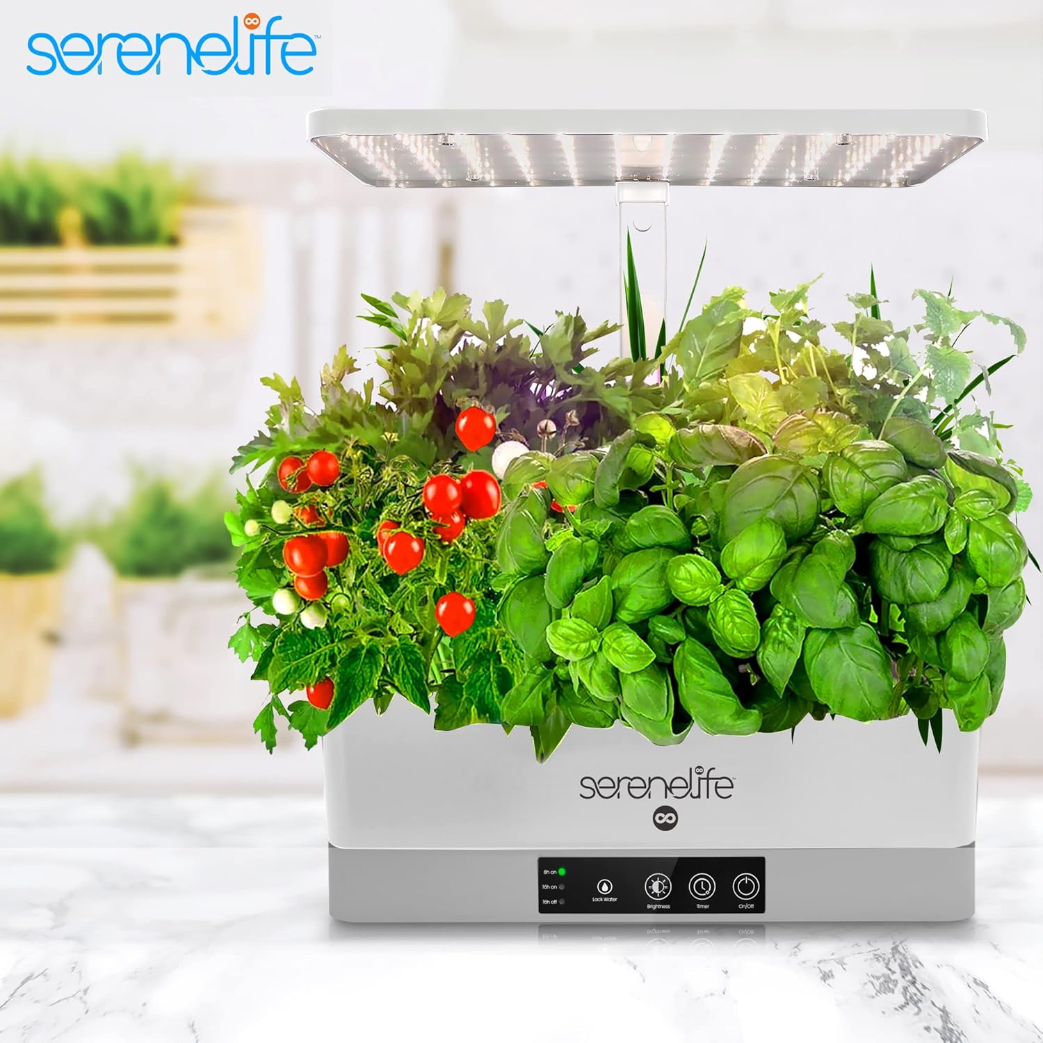 SereneLife SLGLF140 Smart Indoor Herb Garden with LED Grow Light Panel, White