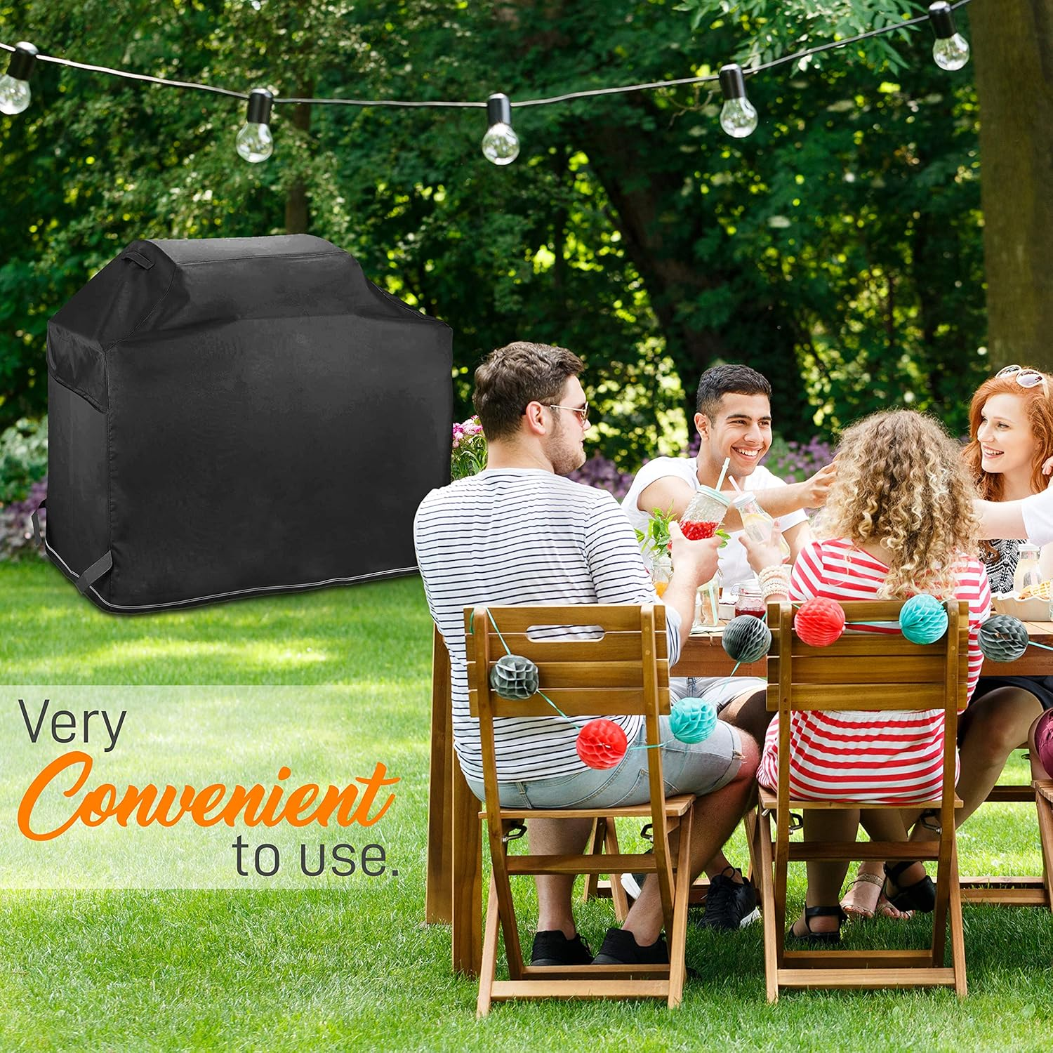 Heavy-Duty Waterproof Barbecue Grill Cover - Sun Damage Resistant Material, Durable and Convenient Design with Fabric Handles and Fastening Straps