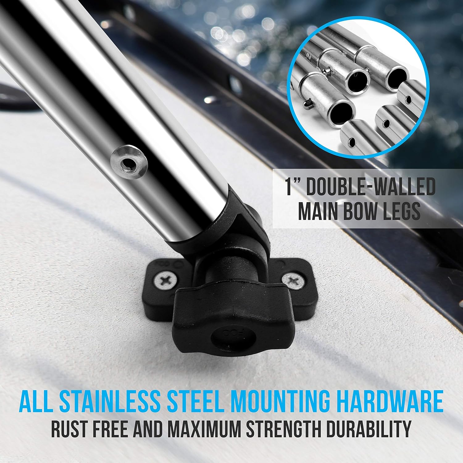 SereneLife Bimini Tops for Boats - Available in 3 Bow and 4 Bow Options, featuring Stainless Steel Mounting Hardware and Double-Walled Main Bow Legs for Enhanced Strength, Assembly Instructions Included.