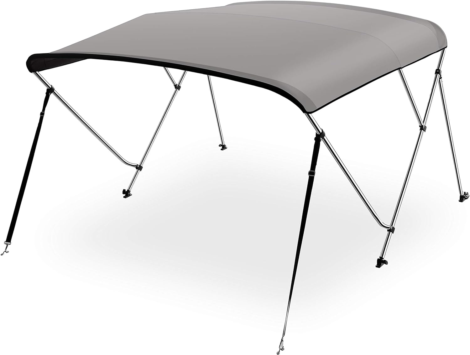 SereneLife Waterproof Boat Bimini Top Cover - 73-78" W 3 Bow Canvas Sun Shade Canopy featuring a 1" Double Wall Aluminum Frame Tube, Includes 2 Straps, 2 Rear Support Poles, and a Storage Boot - SLBT3GR733 (Gray)