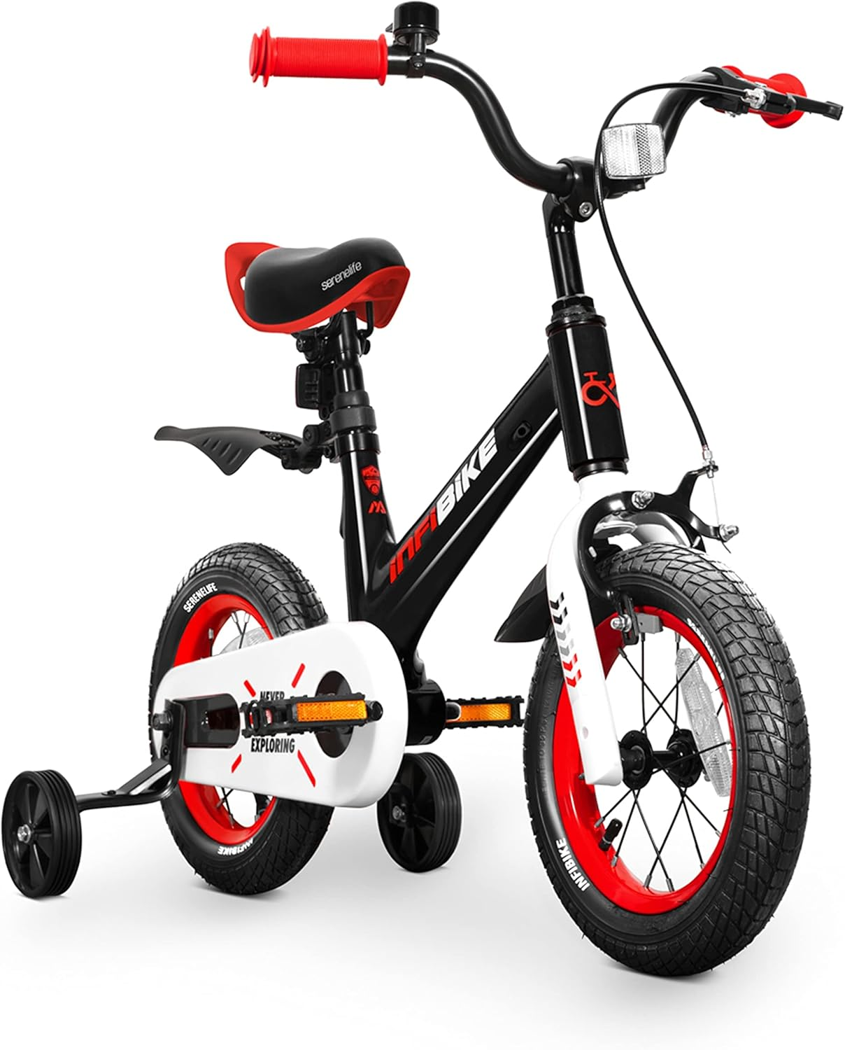 SereneLife Kids Bike with Training Wheels - 12" Toddler Bicycle featuring Adjustable Seat Height, Alloy Steel Frame, Dual Brake System, Full Chain Guard, Reflector, Bell, and Kickstand, suitable for ages 3-4 years old