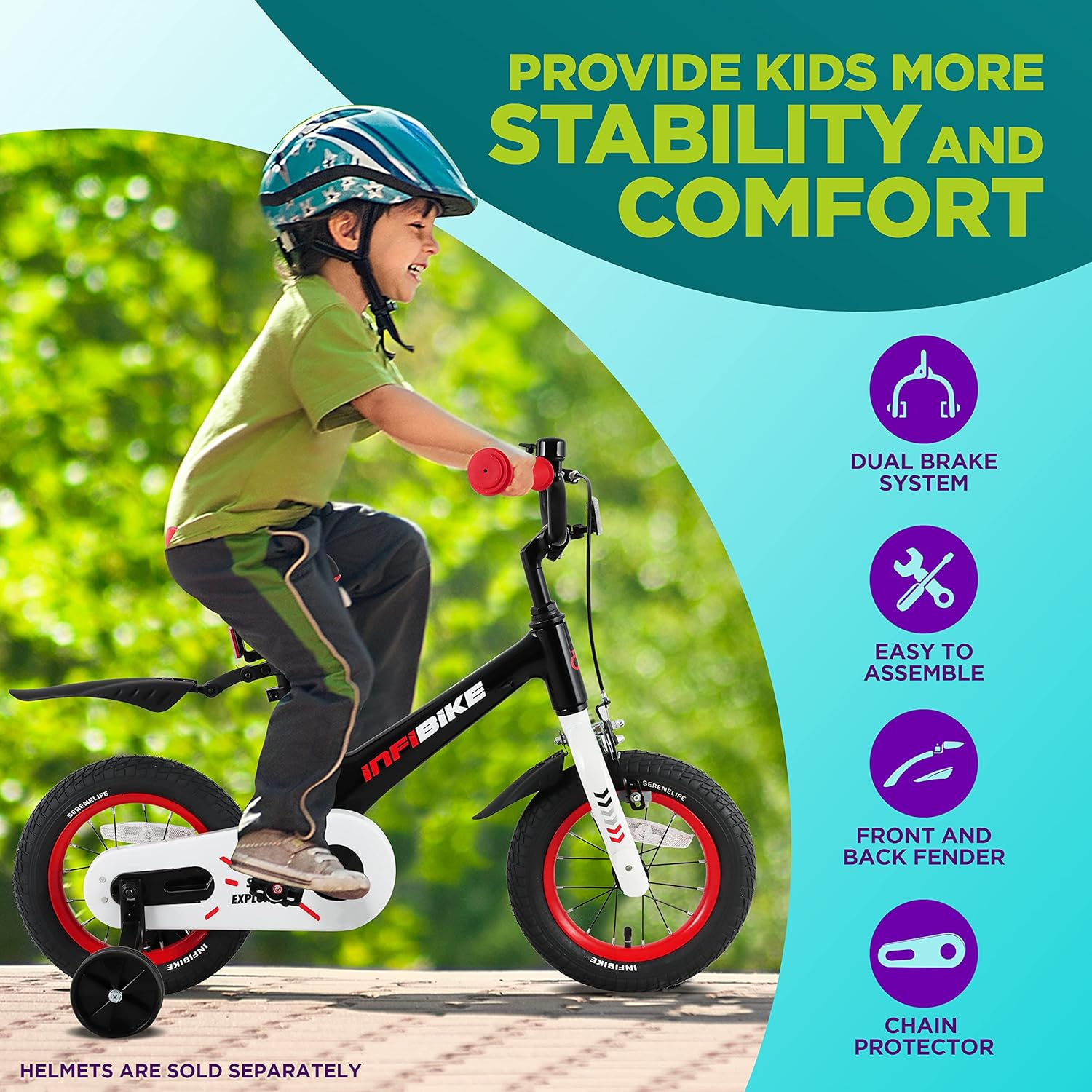 SereneLife Kids Bike with Training Wheels - 12" Toddler Bicycle featuring Adjustable Seat Height, Alloy Steel Frame, Dual Brake System, Full Chain Guard, Reflector, Bell, and Kickstand, suitable for ages 3-4 years old